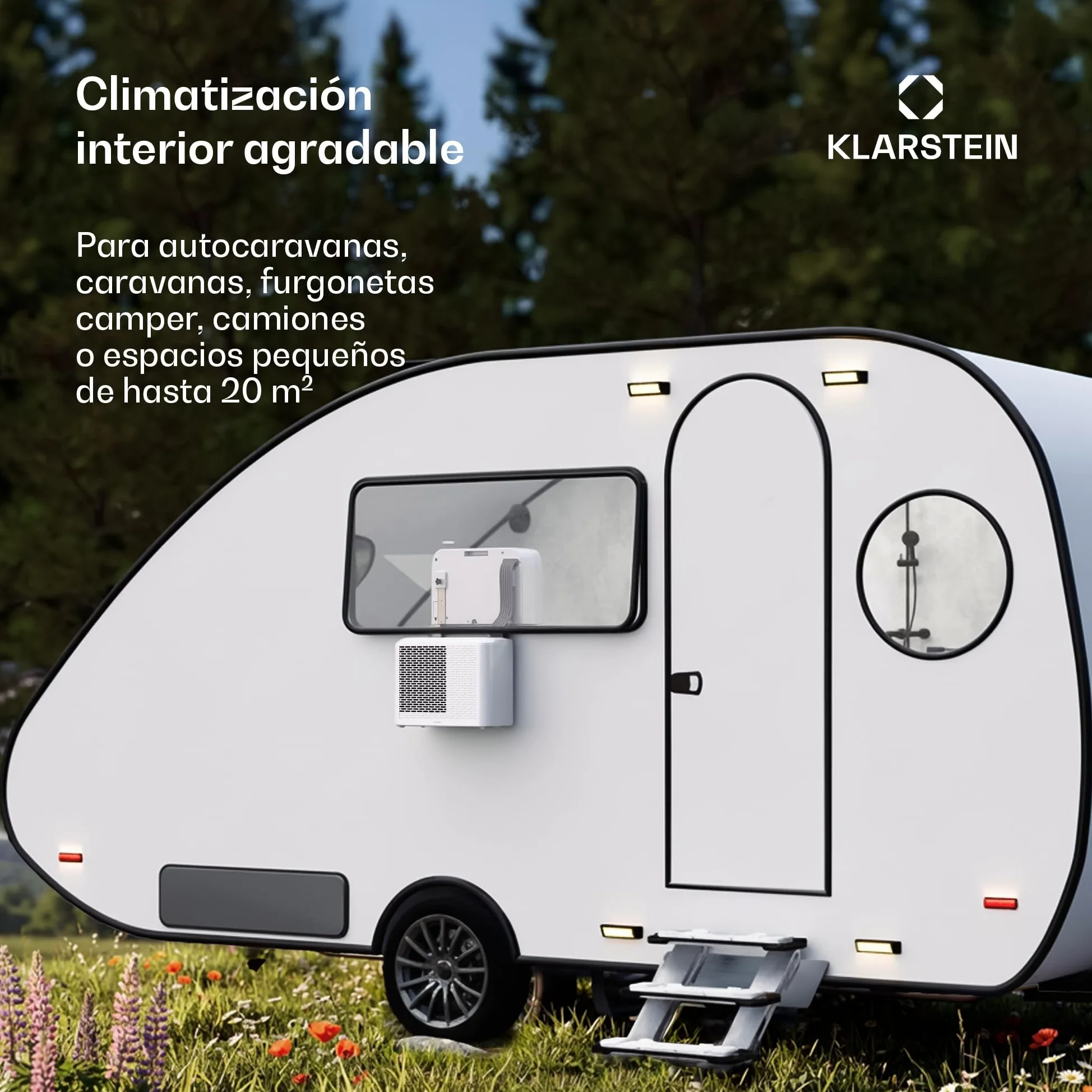 Klarstein Chillavan Aire Acondicionado Portátil 5000 BTU 20 m² Control por App LED 3 en 1 Enfría Deshumidifica Ventila Eficiente A Silencioso