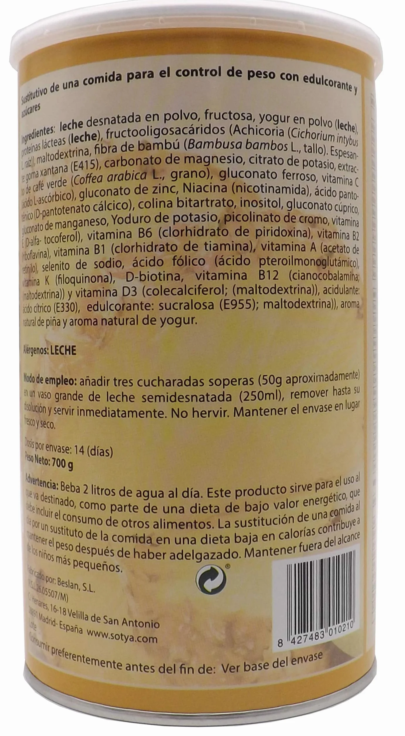 Batido en Polvo Sabor a Yogur con Piña, Rico en Proteínas, Sustituto Alimenticio, Adelgazante con Café Verde Sin Cafeína