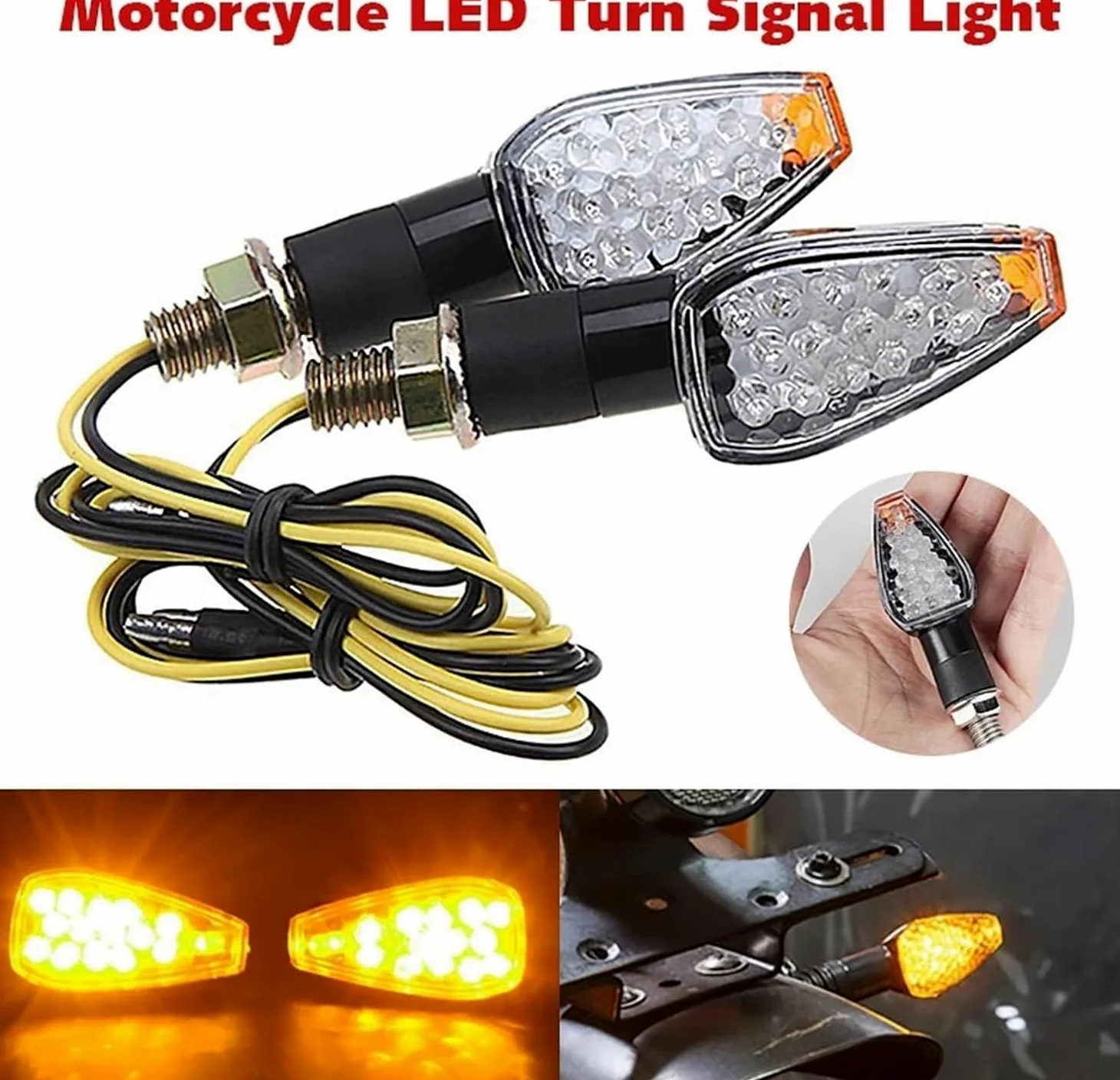 Genérico Indicadores de motocicleta Intermitentes para motocicleta M10 E-mark de 12 V y 24 V, homologados, luz ámbar intermitente de 14 LED.