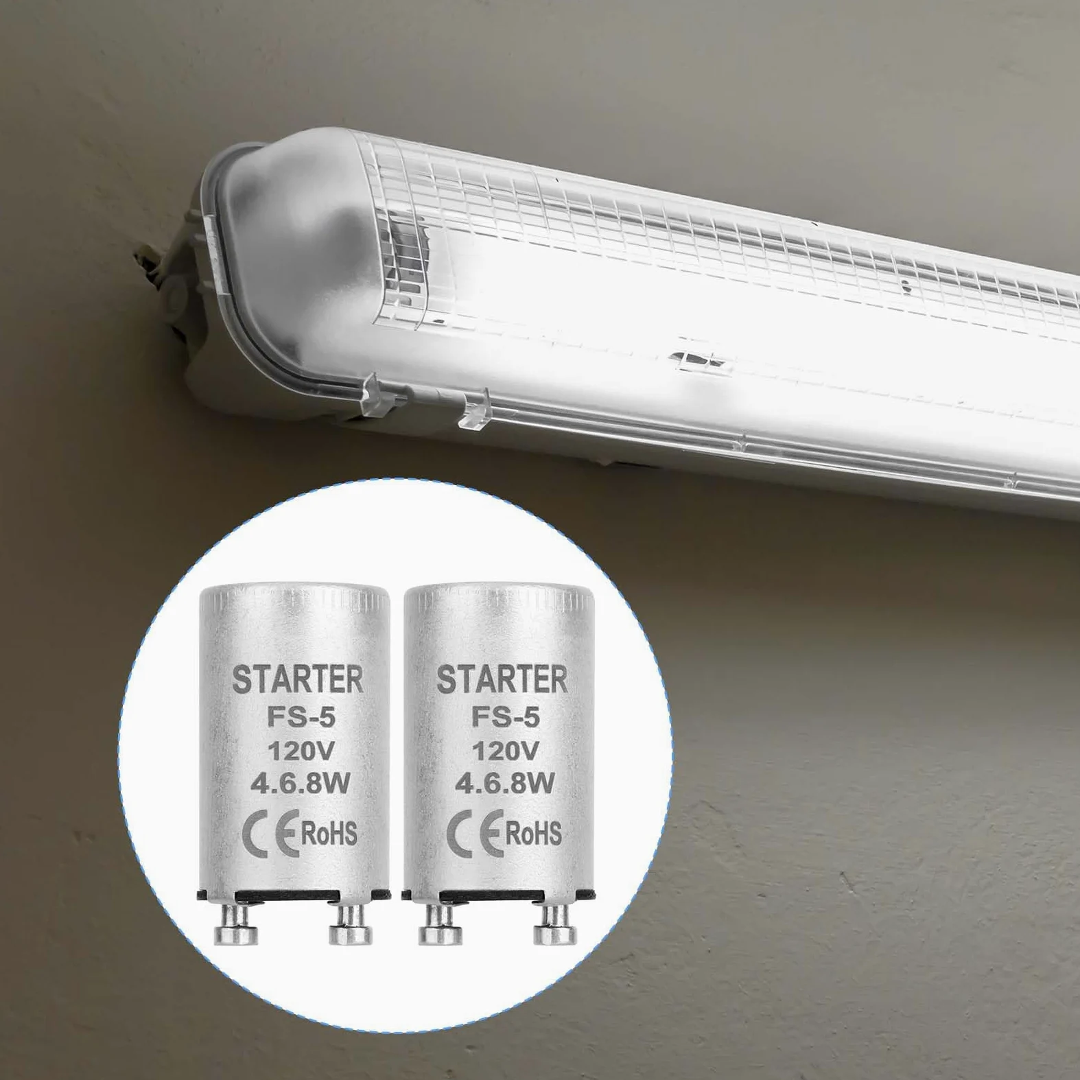 5uds Carcasa Arranque Fluorescente, Arrancador Fluorescente Carcasa Aluminio Lámparas Precalentamiento de 4-40 W Tubo con Certificación CE para 110-130 V (Compatible con FS-5)