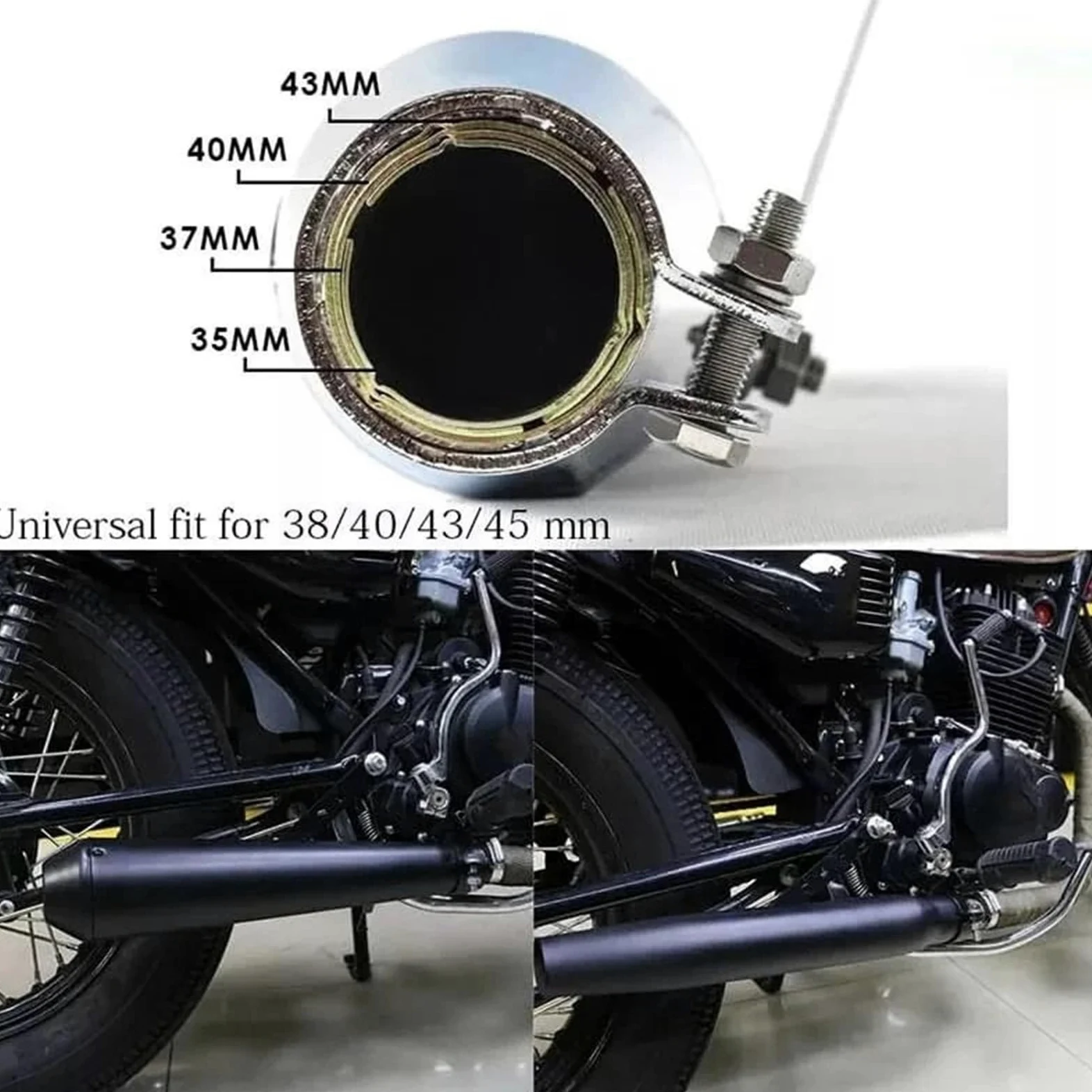 Tubo de Escape de Escudo térmico de Escape Silenciador de escape para motocicleta, estilo retro vintage clásico, galvanizado, Compatible con Harley Cafe Racer Bobber CG125 SR400(Black)