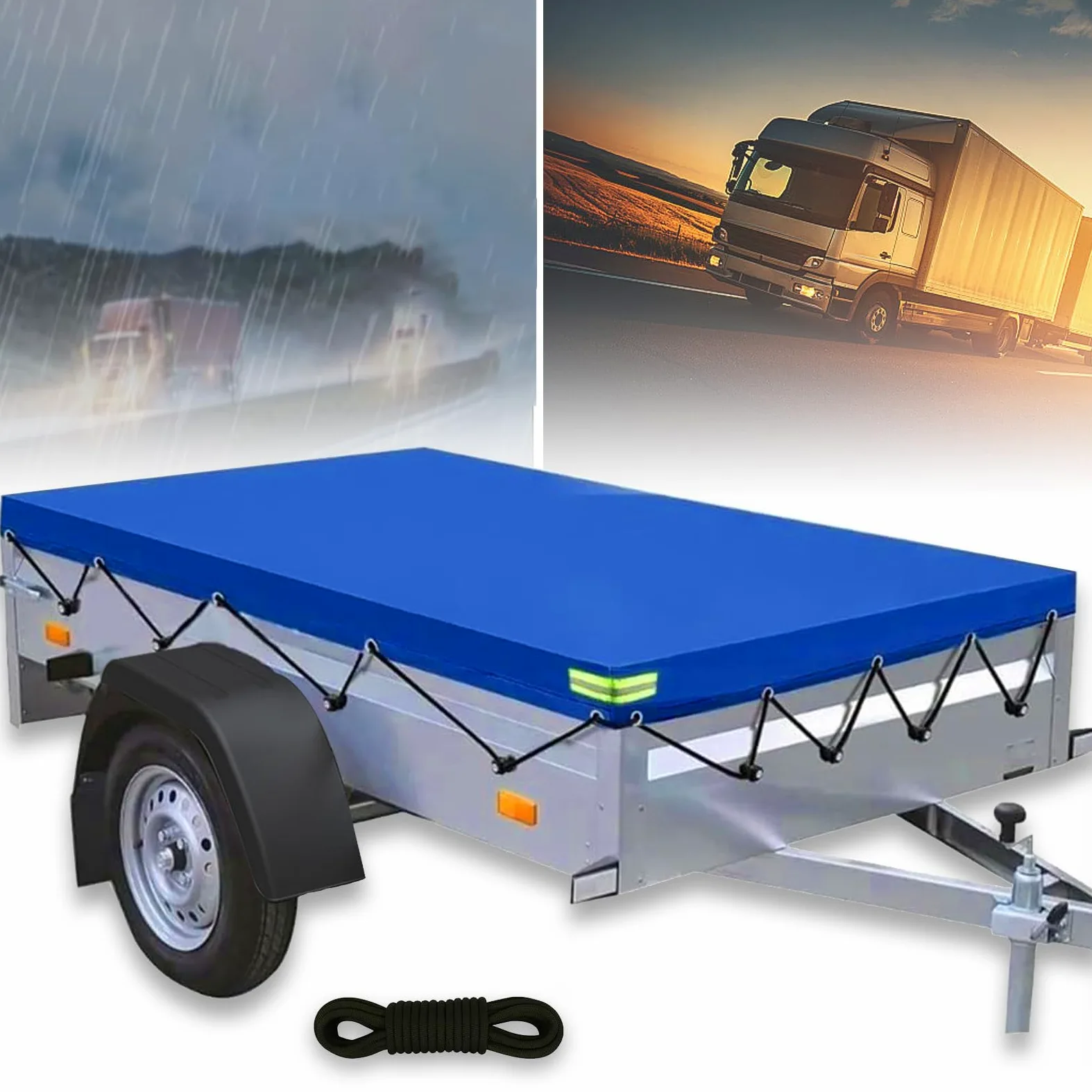 Lona Remolque 214x122x13 cm 600D PVC con Cuerda y Bandas Reflectantes