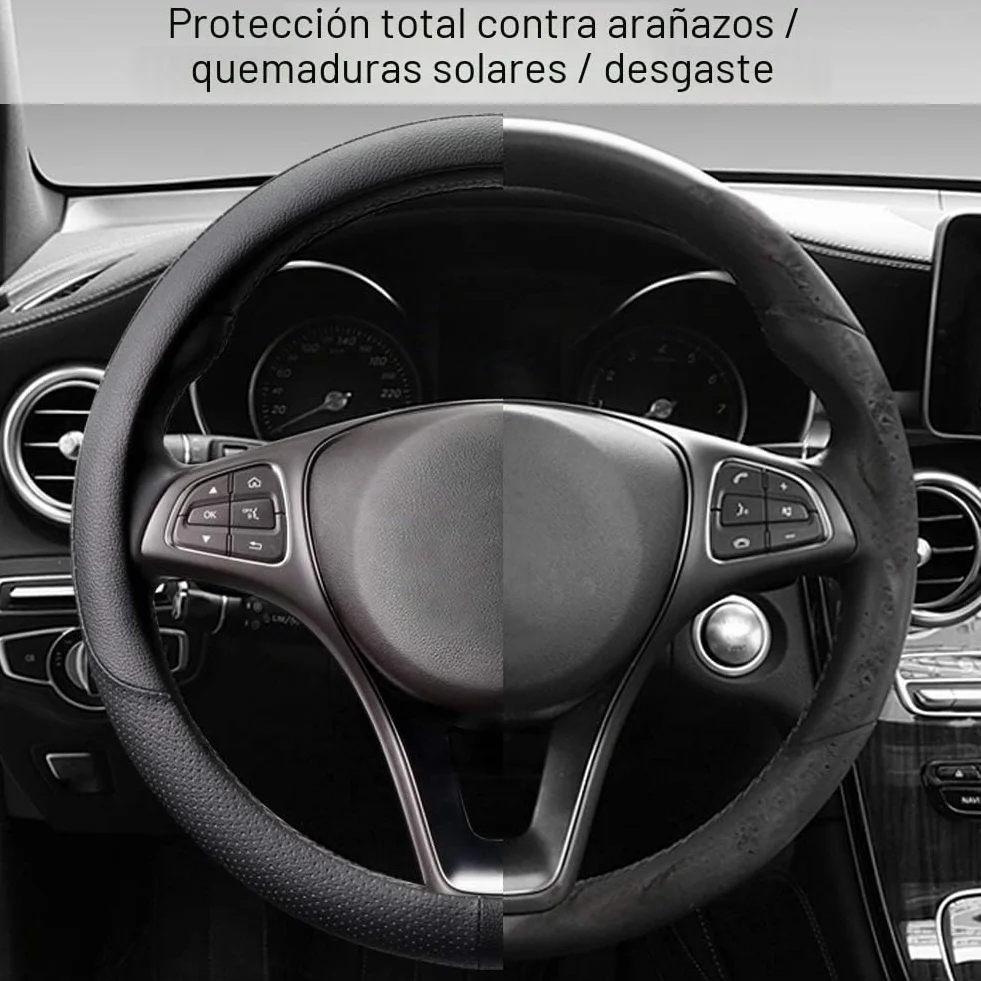 COFIT Funda Volante Coche Universal Protector Volante Transpirable y Antideslizante Cubre Microfibra Cuero M 37-38cm Negro