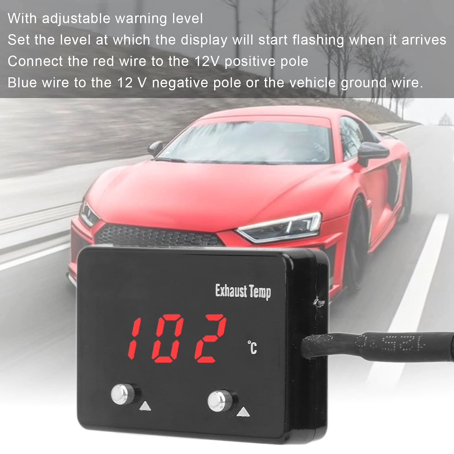 Indicador de Temperatura de Gases de Escape, Indicador LED Rojo EGT para Vehículos de 12 V