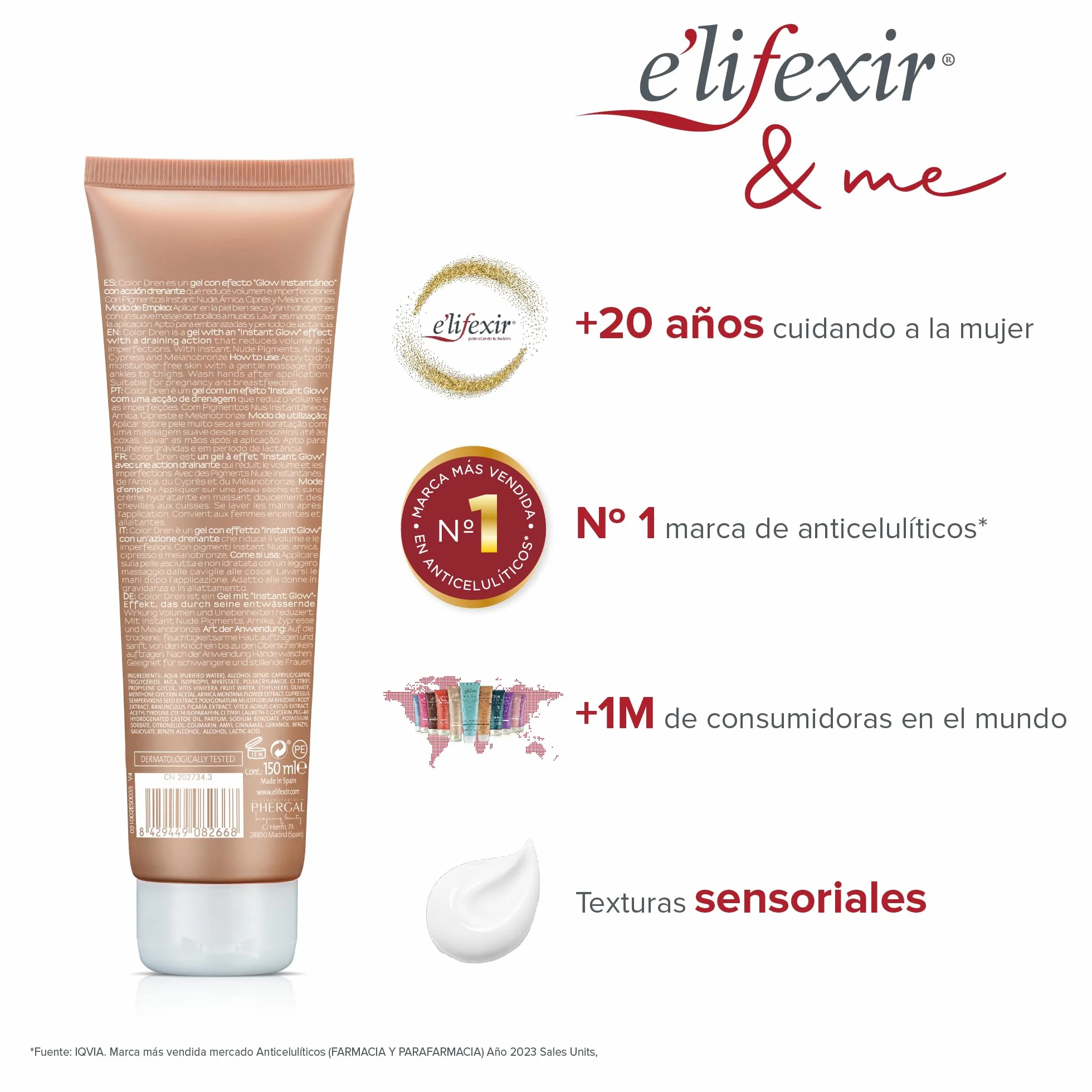 Elifexir Color Dren Maquillaje para Piernas Crema Bronceado Efecto Medias Invisibles 150ml