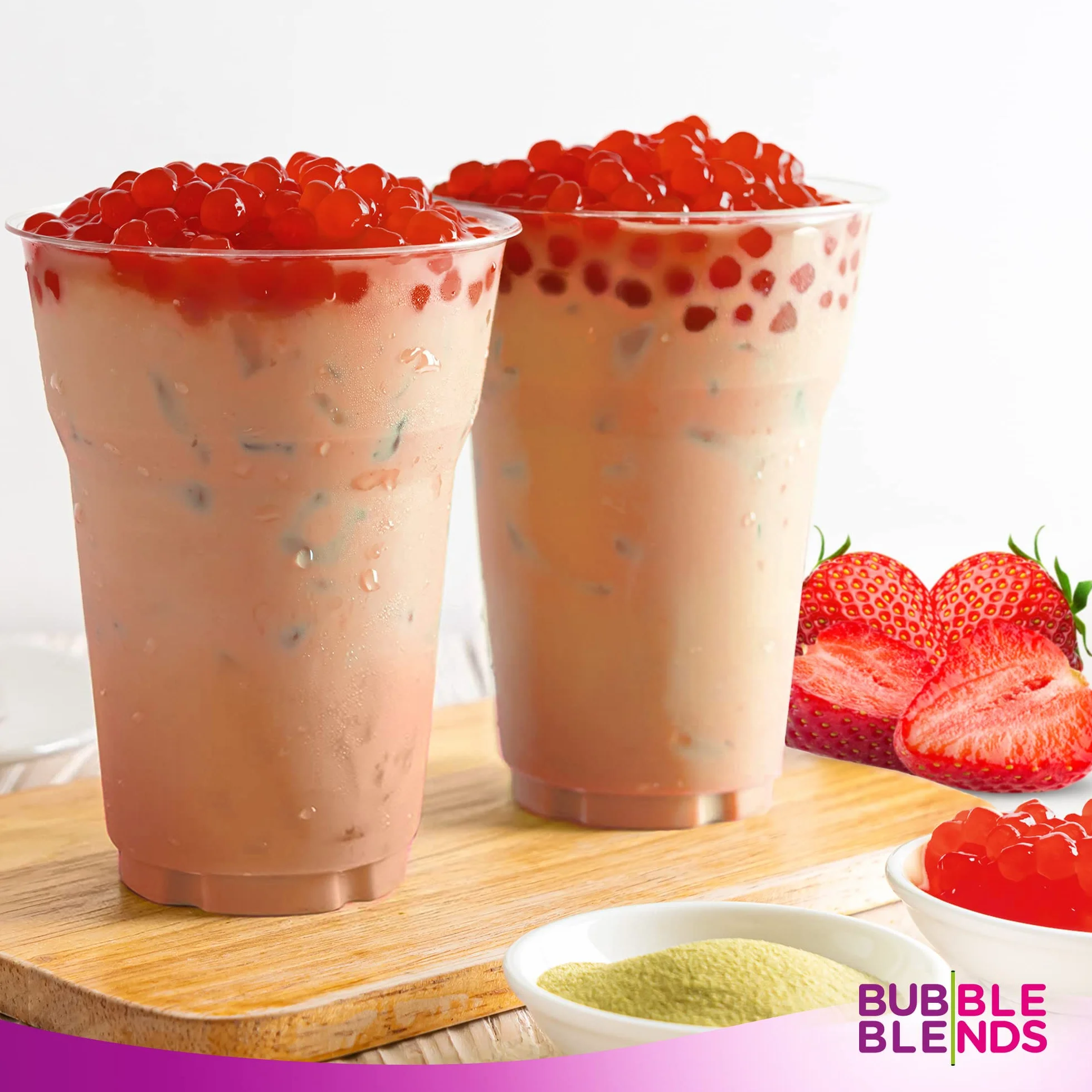 Bubble Blends Popping Boba Fresa 1kg Perlas de Fruta Sin Lácteos Sin Gluten para Bubble Tea