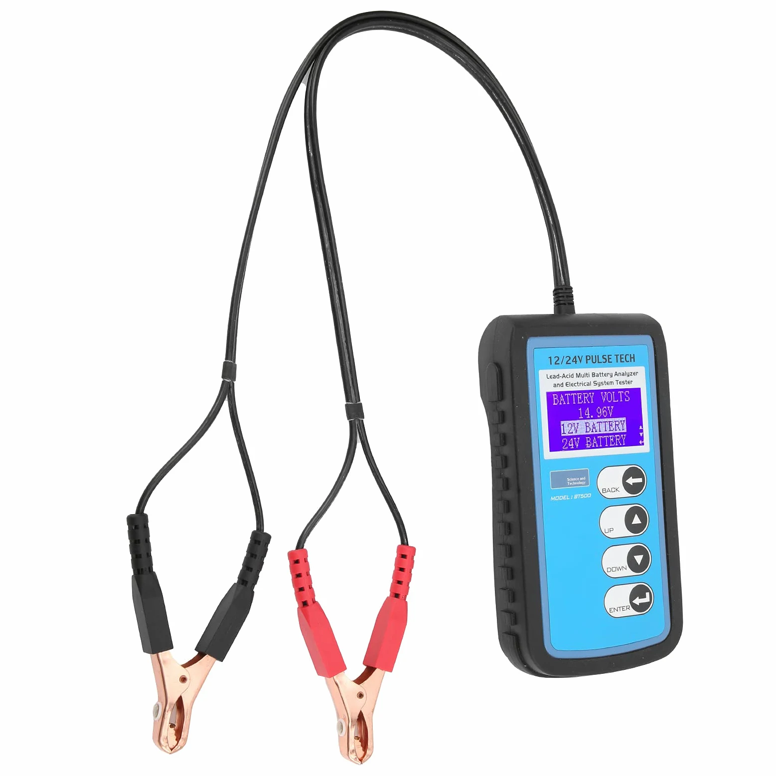 Comprobador de batería BT500, comprobador de batería de Coche de 12 V/24 V, analizador de batería automático con retroiluminación LED LCD para baterías estándar CCA DIN IEC EN
