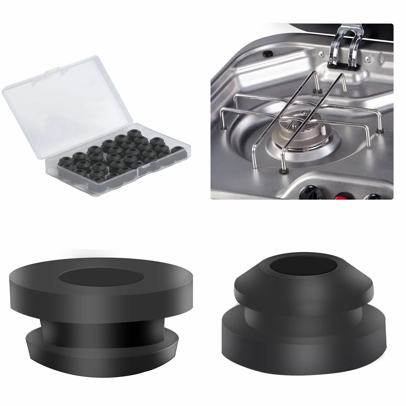30 Pcs Pies de Goma para Hornillos de Autocaravanas, Conductos de Goma, Tapones de Goma de Protección Compatibles para Dometic Smev Thetford Varillas de 5mm Autocaravana Accesorios
