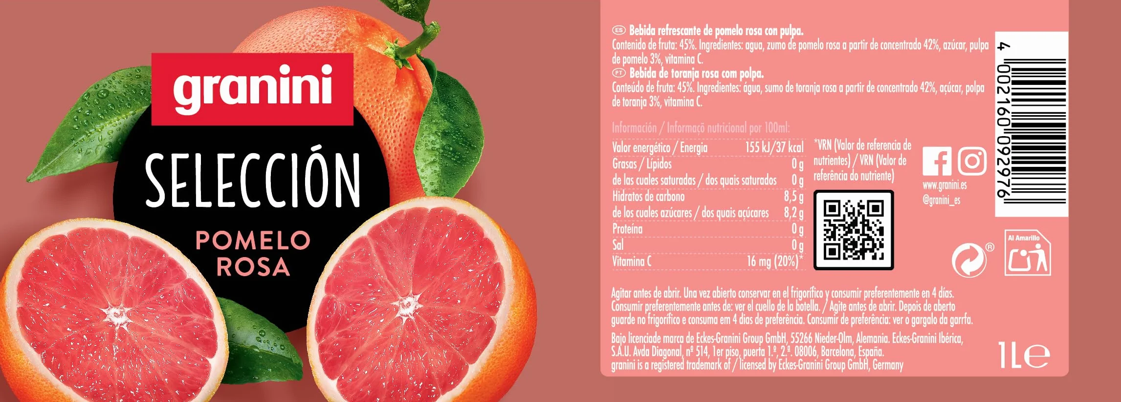 Granini Bebida de Pomelo Rosa Pack 6 x 1L