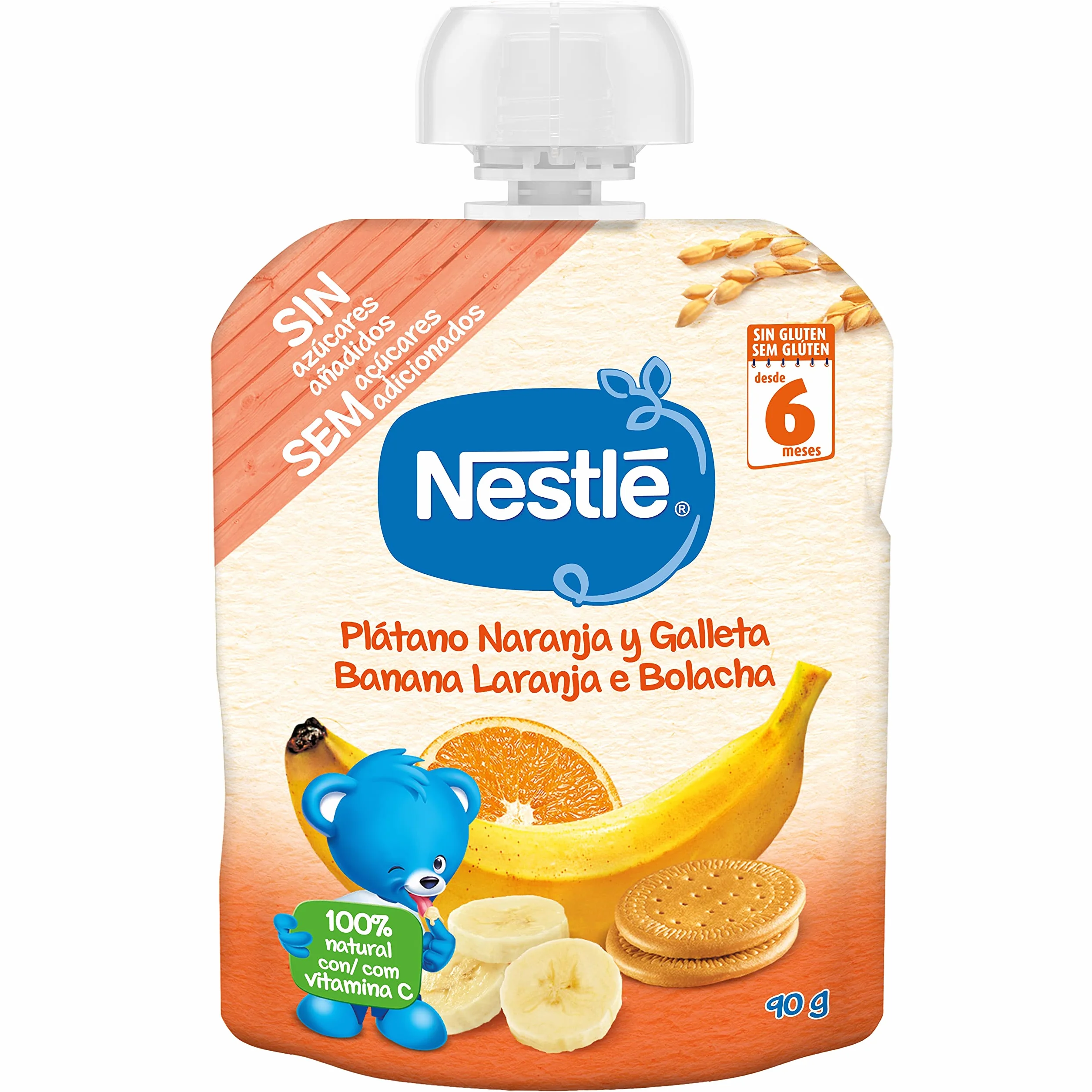 Nestlé Papillas Bolsita Puré Plátano Naranja Galleta 90g Pack de 16