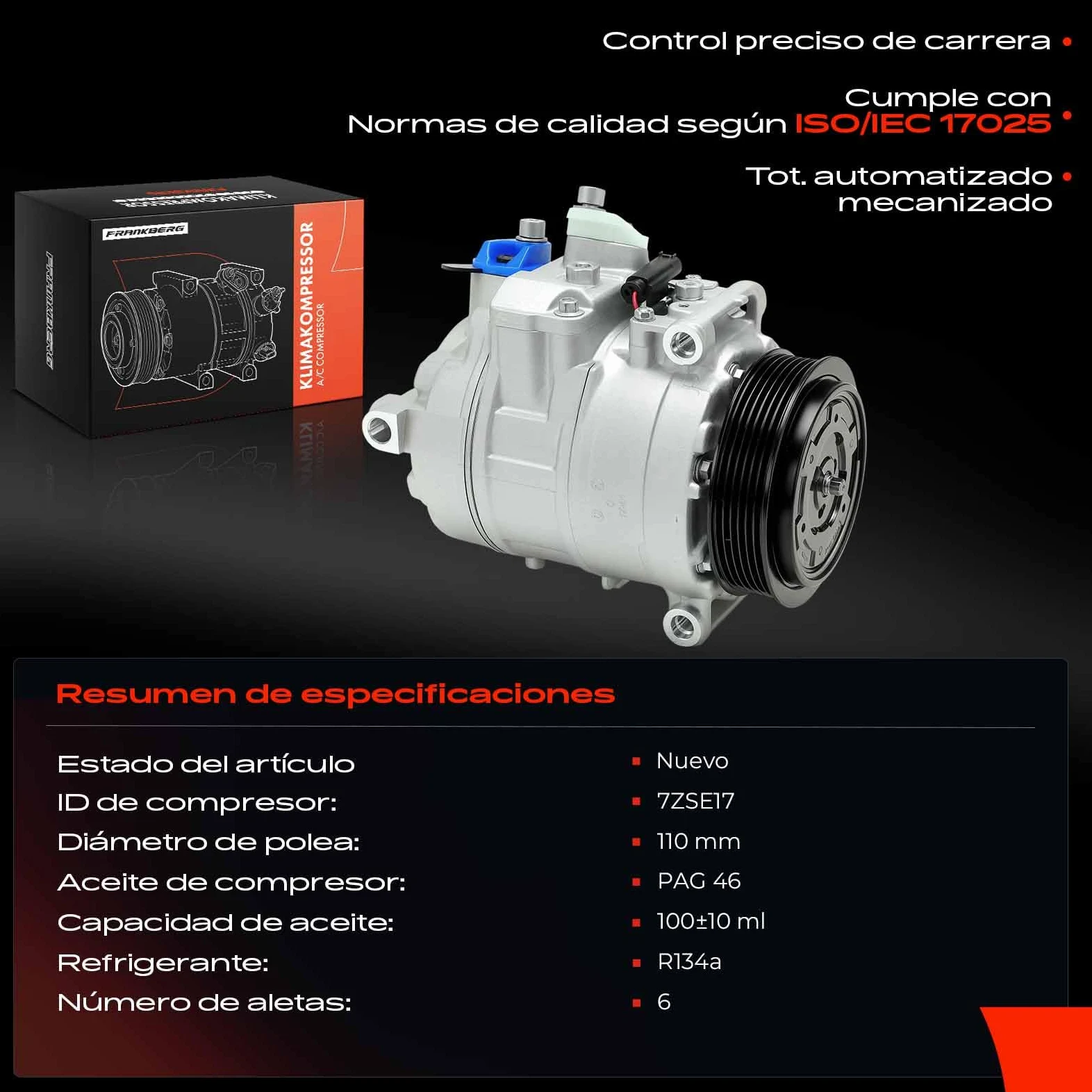 Frankberg Compresor de aire acondicionado con embrague Compatible con Clase E W210 W211 W212 SLK R170 Clase C W203 CLK C208 C209 CLS C218 C219 Replace# 0002306511incl. aceite premezclado