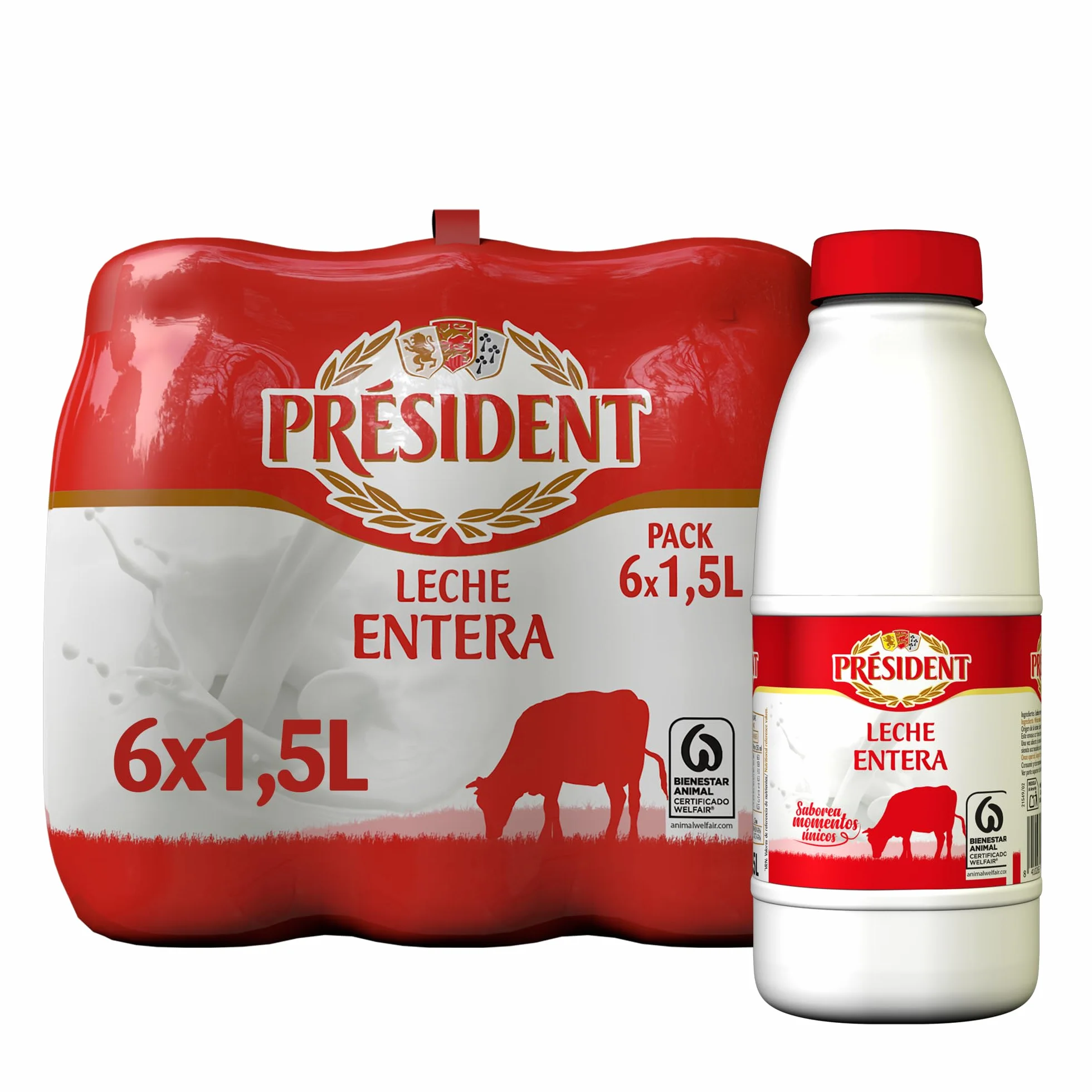 Président Leche Entera Bienestar Animal UHT Pack 6 x 1,5L