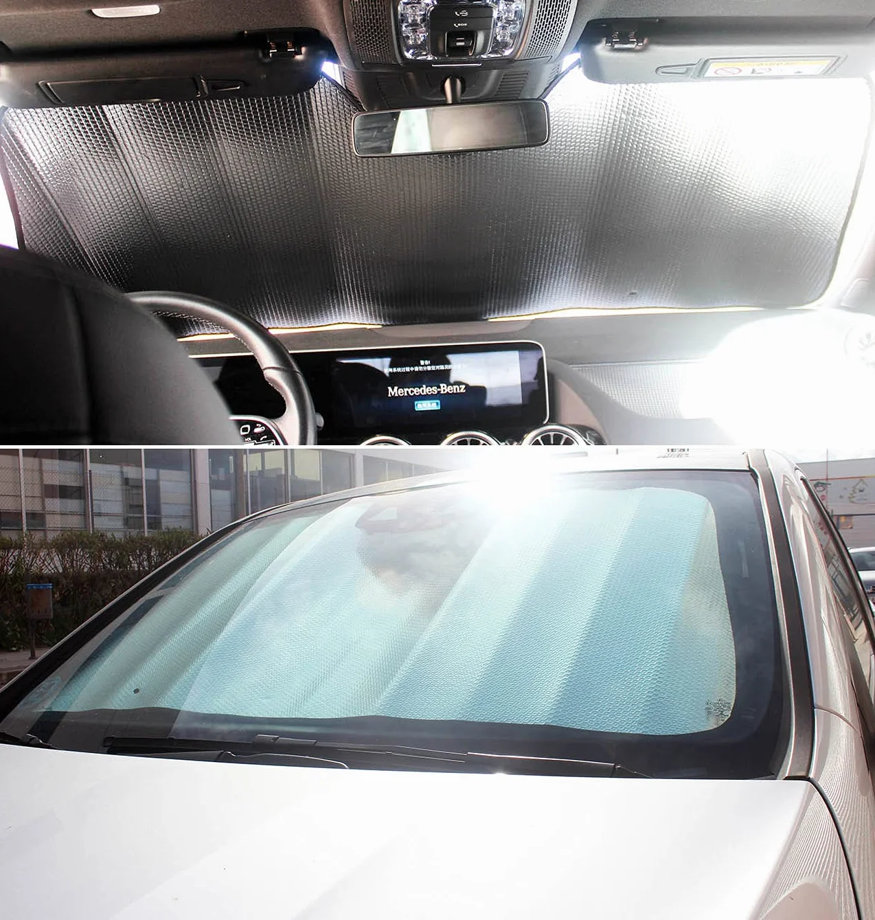 Parasol Coche Delantero，Parasol Luna de Coche Metalizado Cortina Reflectante para Vehículo Protección Rayos UV Parabrisas, Protector Solar Camionetas, Todoterrenos, Furgonetas (130x70cm)