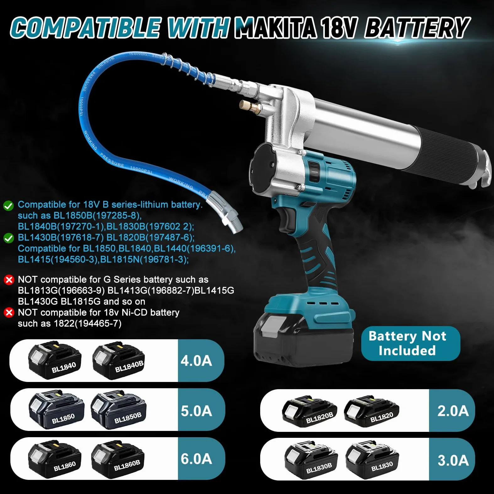 WingFly Pistola Engrasadora inalámbrica para Makita 18 V Batería, 13000 PSI, motor sin escobillas, cartuchos de grasa de 650 ml, para engrasar vehículos y máquinas (sin batería)