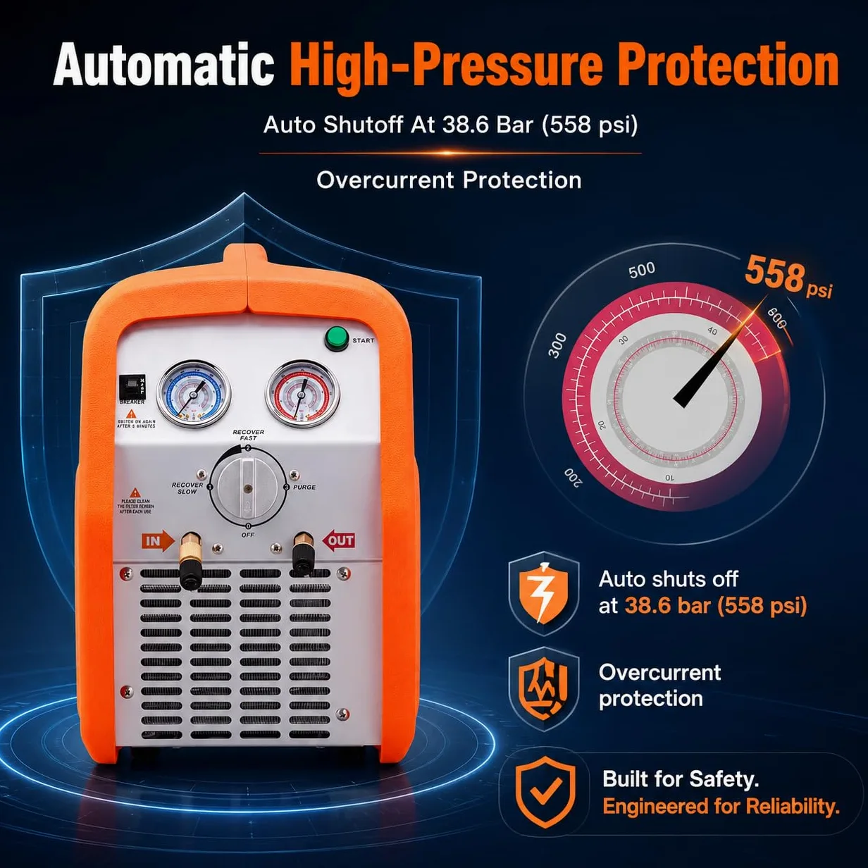 Máquina de recuperación de refrigerante 220-240 V, unidad de recuperación de CA portátil para HVAC automotriz, extracción de vapor y líquidos, diseño eficiente y compacto