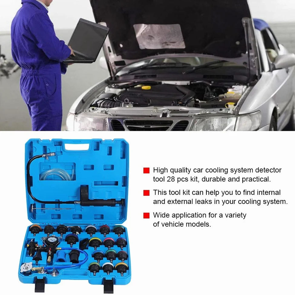 Probador del de enfriamiento de Torvex, kit de medidas de presión del radiador de 28pcs detector de fuga del tanque de agua del automóvil universal, juego de herramientas de