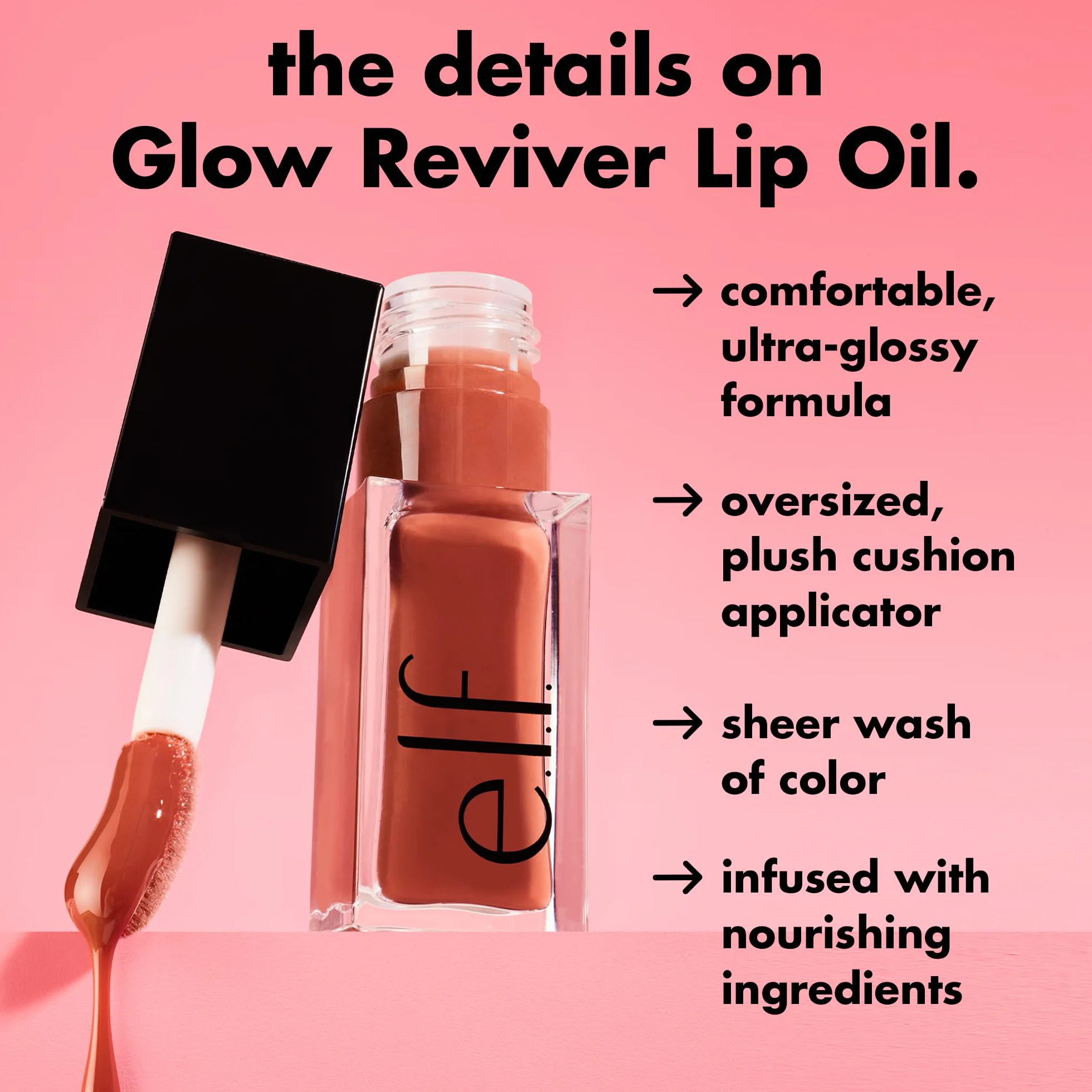 e.l.f. Aceite para labios Glow Reviver, nutritivo y tintado, acabado muy brillante, aceite de jojoba, vegano, no testado en animales, rosa (Rose Envy)