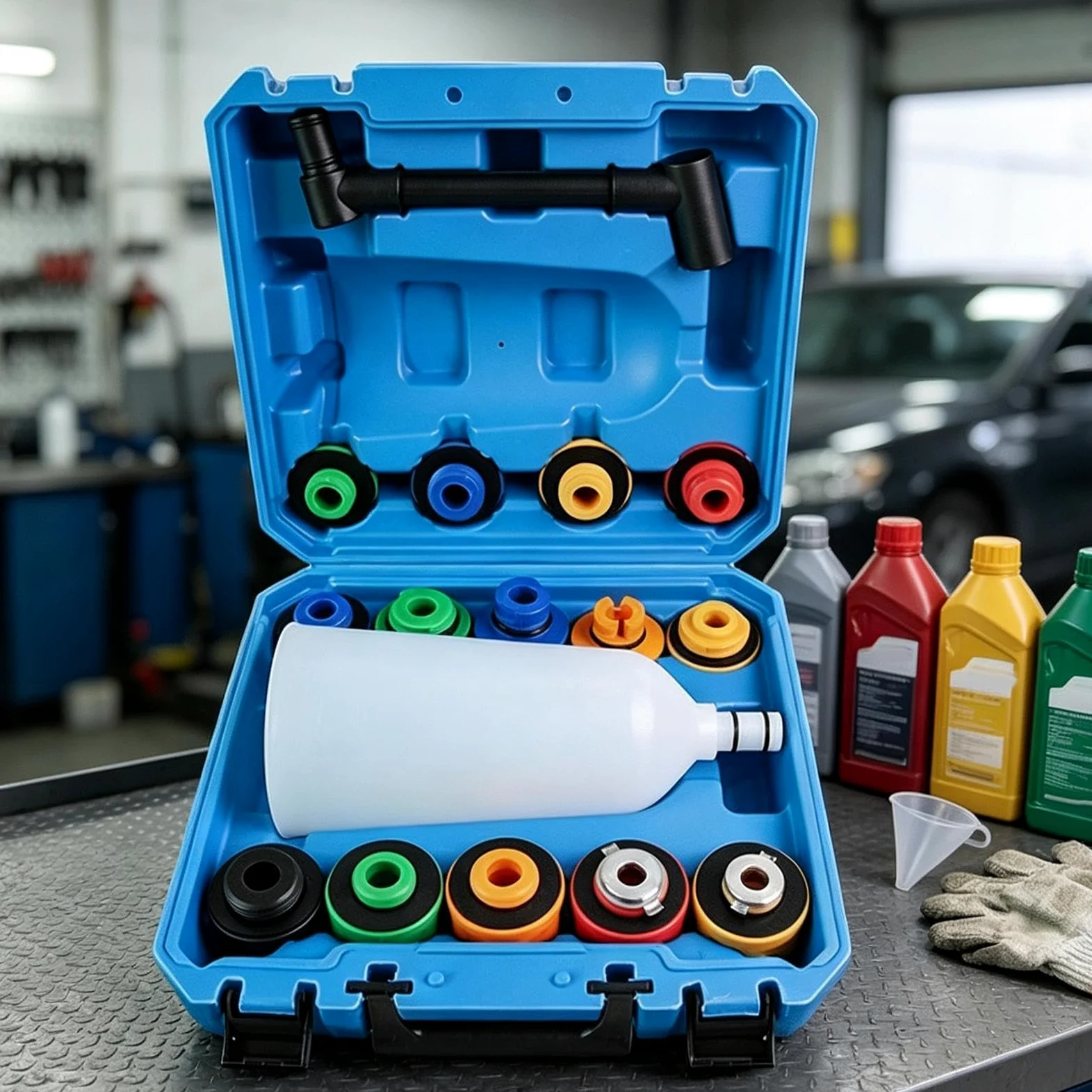 Embudo Para Aceite Del Motor 16 piezas juego de embudo con purga flexible, | Kit Embudo Llenado Radiador para coches, camiones, autocaravanas, lavado y reparación