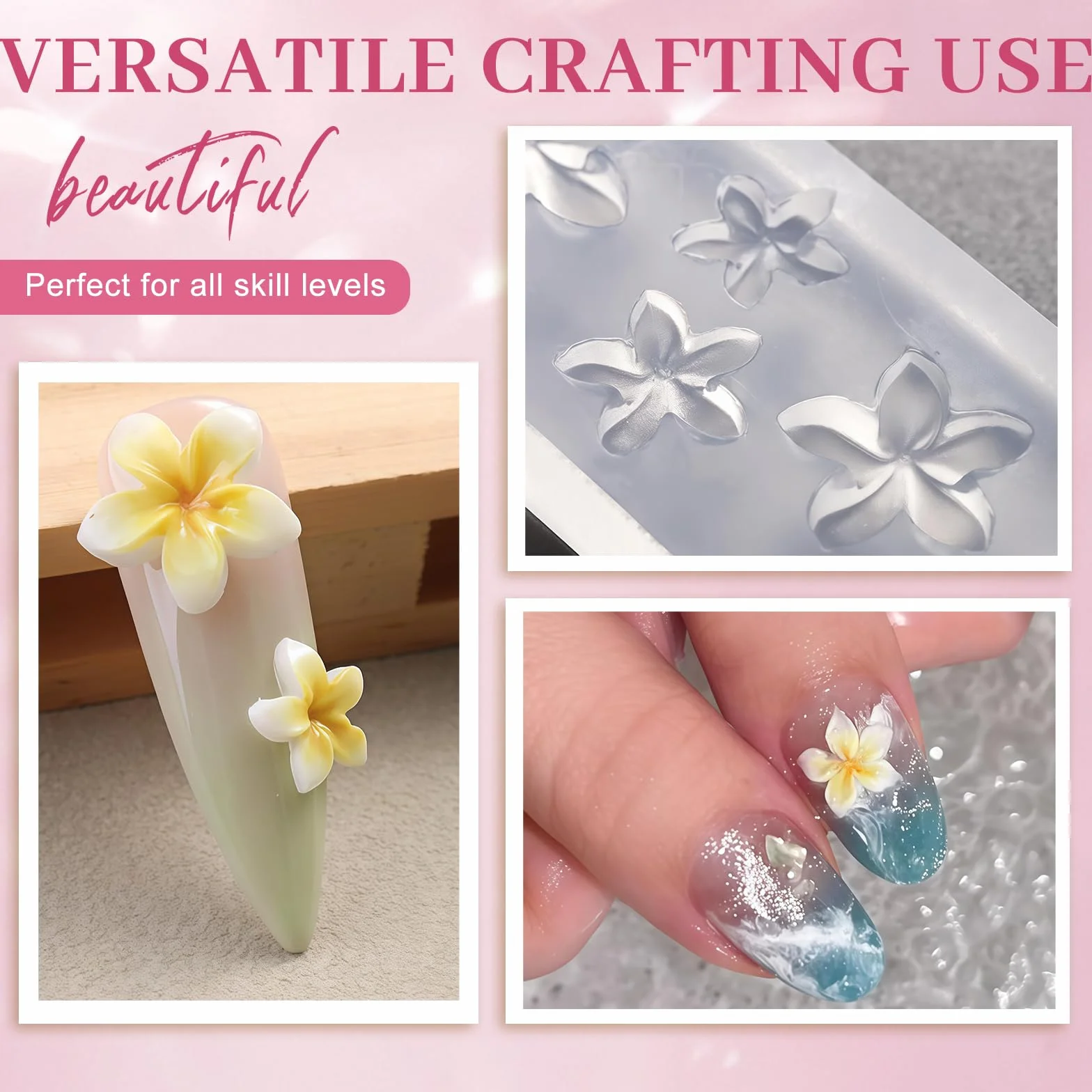 Silicona Molde Para Uñas 2 Piezas Reutilizables Transparente 3D Flores Arte De Uñas Plantillas