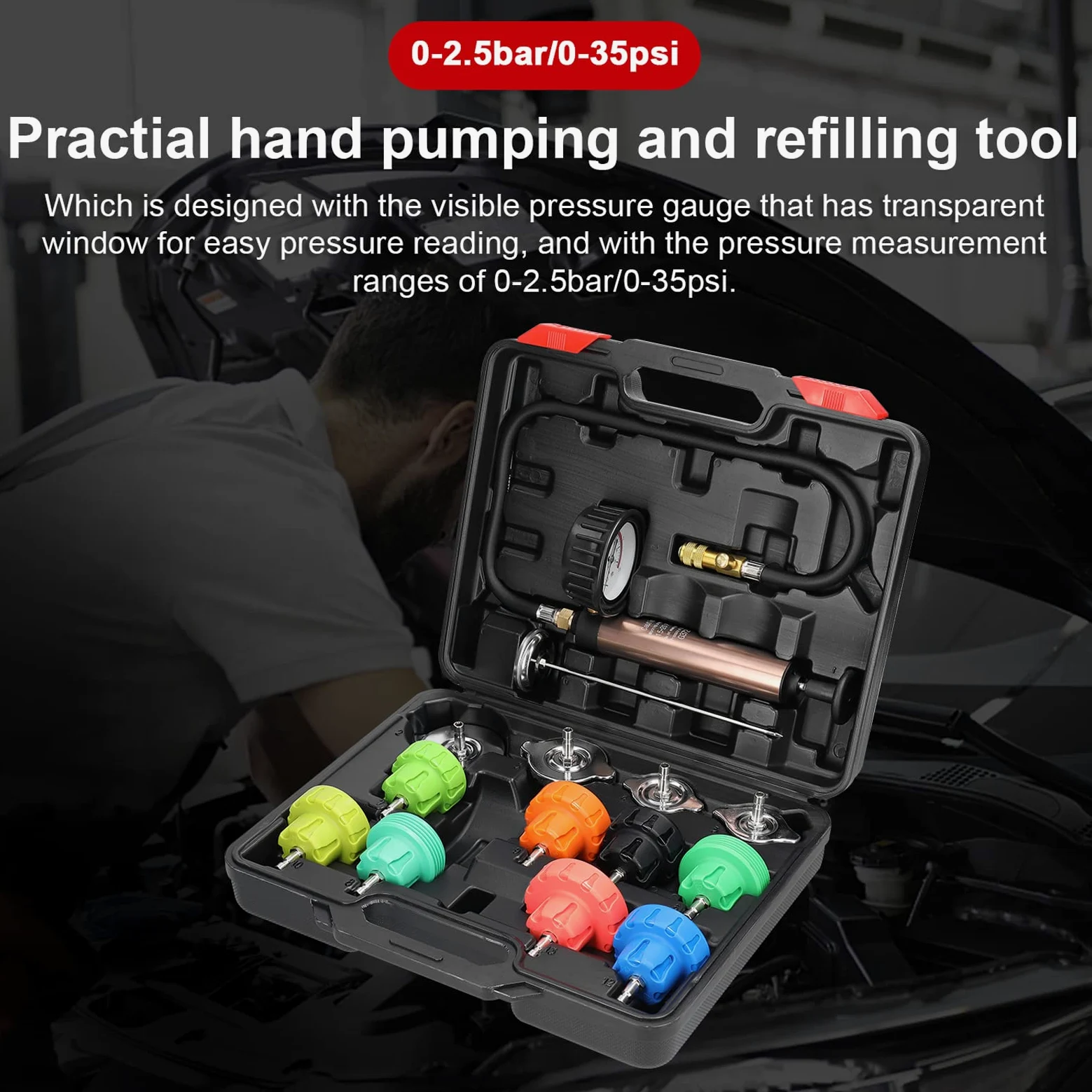 Kit universal de detección fugas en depósitos combustible for automóviles, herramienta detectora for , probador presión agua del radiador, kit herramientas vacío for refrigerante aire acondicionado