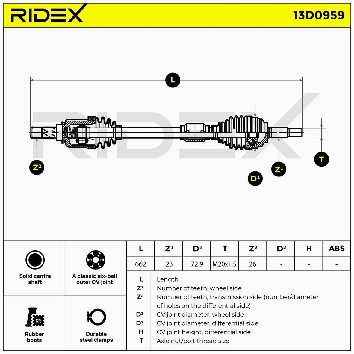 RIDEX 13D0959 Árbol de transmisión Delantero Izquierda Compatible con RENAULT Clio IV Grandtour KH