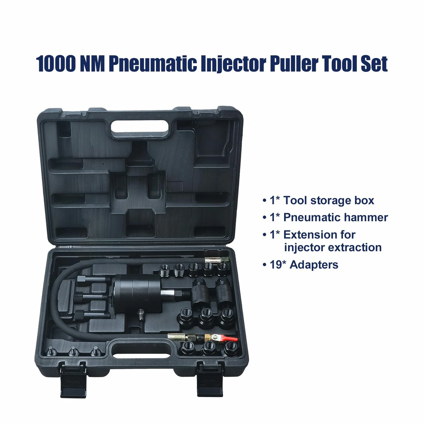 21 Piezas Juego de Extractor neumático de inyectores para Motores diésel, Kit de extracción de inyectores con 19 adaptadores