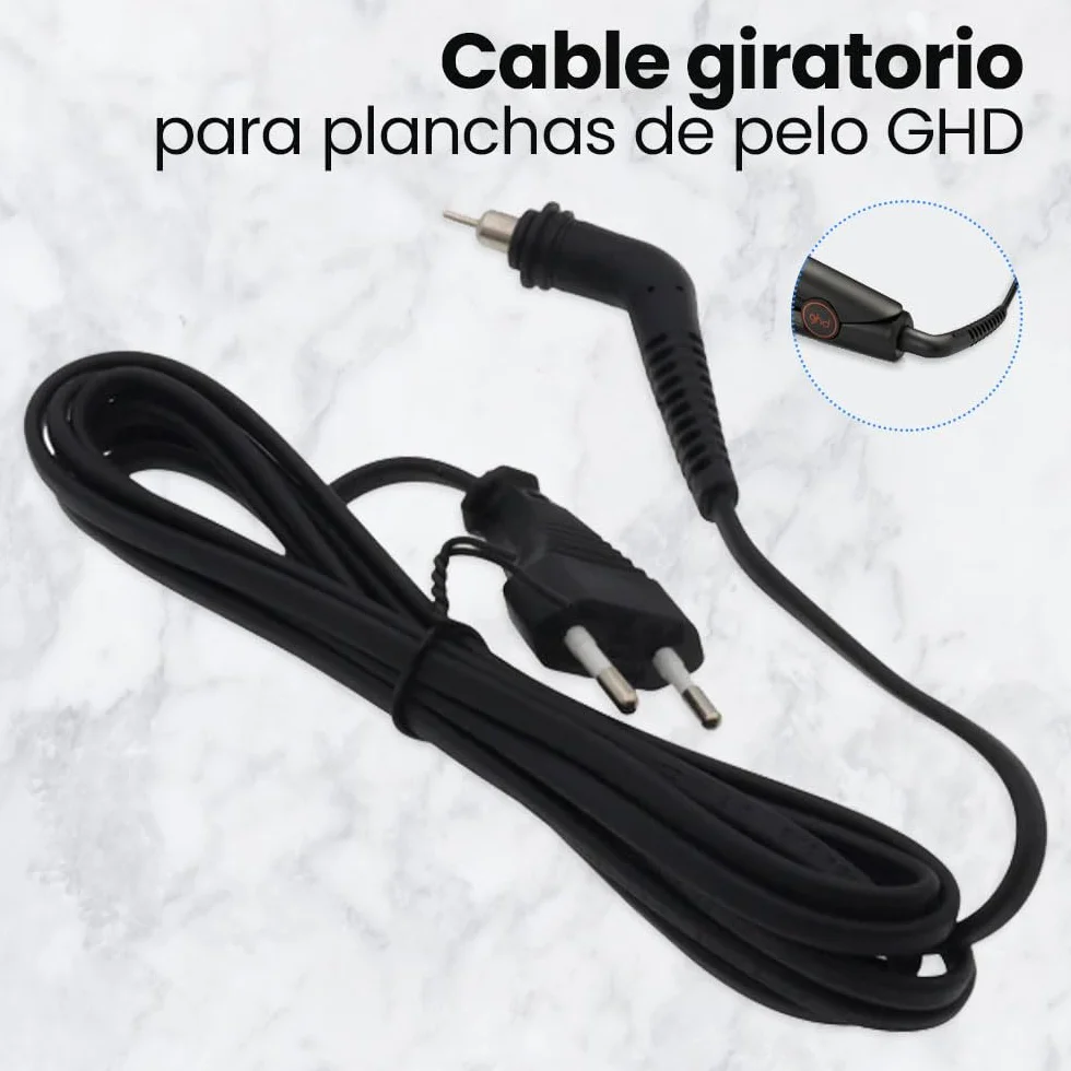 Anakel Home Cable de Alimentación Compatible con GHD 4.0B 4.2B 5.0B MK4.2 MK5, Giratorio, Negro, 1,50m
