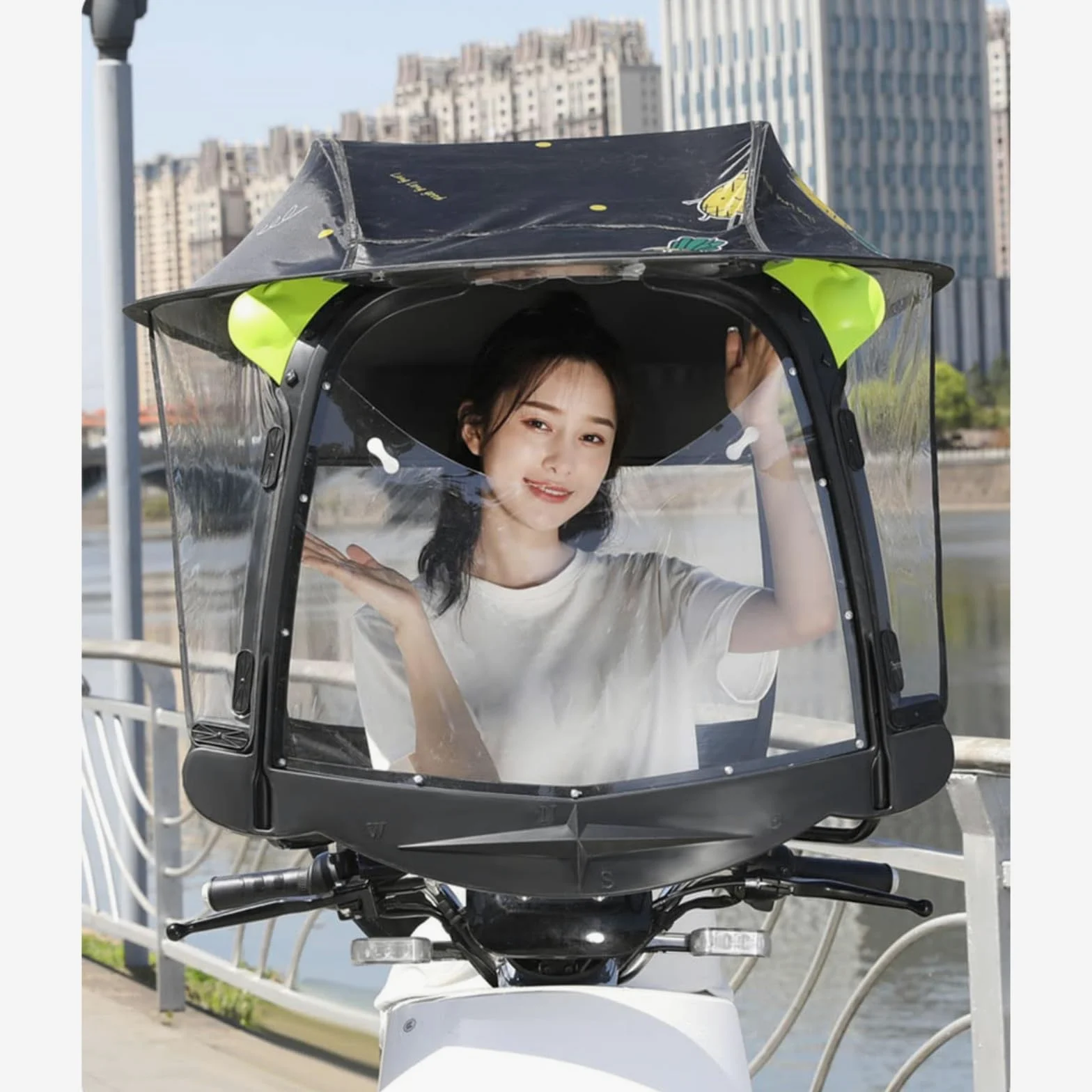 Parasol Moto Eléctrica Cubierta, Toldo Transparente for Coche eléctrico, Protector contra el Sol, la Lluvia y el Viento for Scooters de Movilidad.(Black)