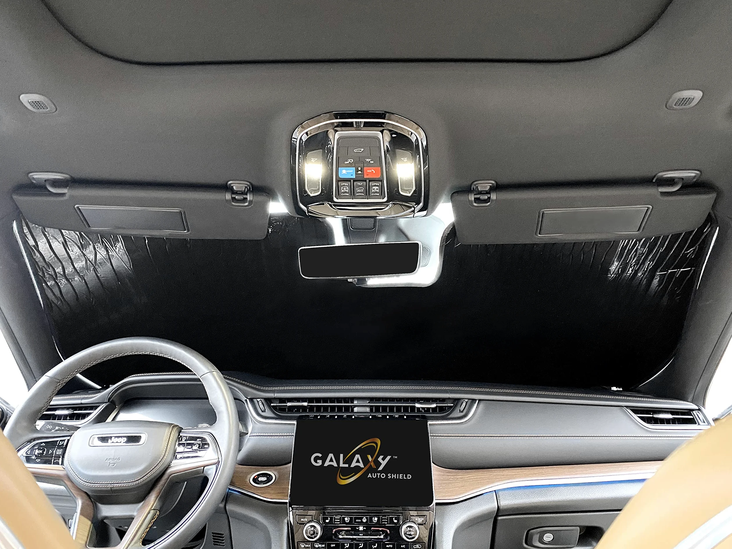 GalaxyAutoShield - Parasol para parabrisas de ajuste personalizado para Jeep Grand Cherokee L SUV 2021 2022 (no compatible con Grand Cherokee), accesorios de privacidad, protección contra rayos UV,