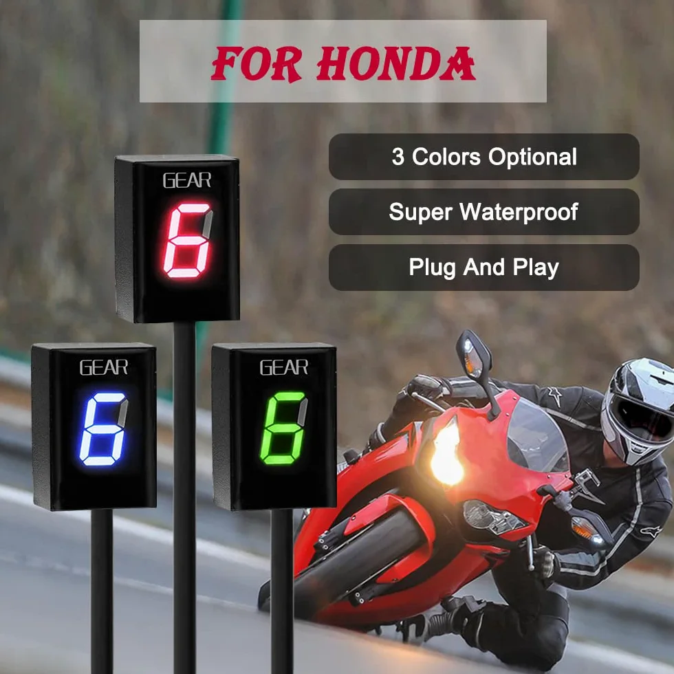 Indicador de Marchas de Motocicleta para Honda Hornet CB400 CB650F CB500X VFR800 SHADOW 750 ECU enchufe Impermeable LED Pantalla (Rojo)