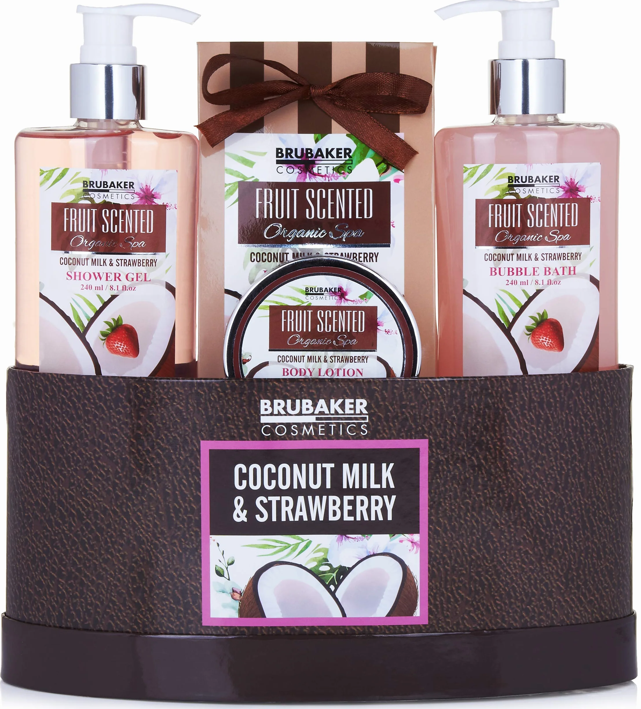 BRUBAKER Cosmetics Set de Baño y Ducha Leche de Coco y Fresa 5 piezas Regalo Mujer