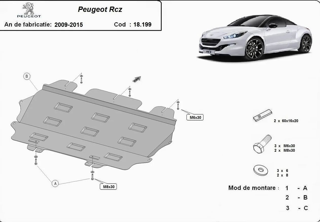 Protección metálica bajo el motor compatible con la marca Peugeot Rcz - (2009-2015)