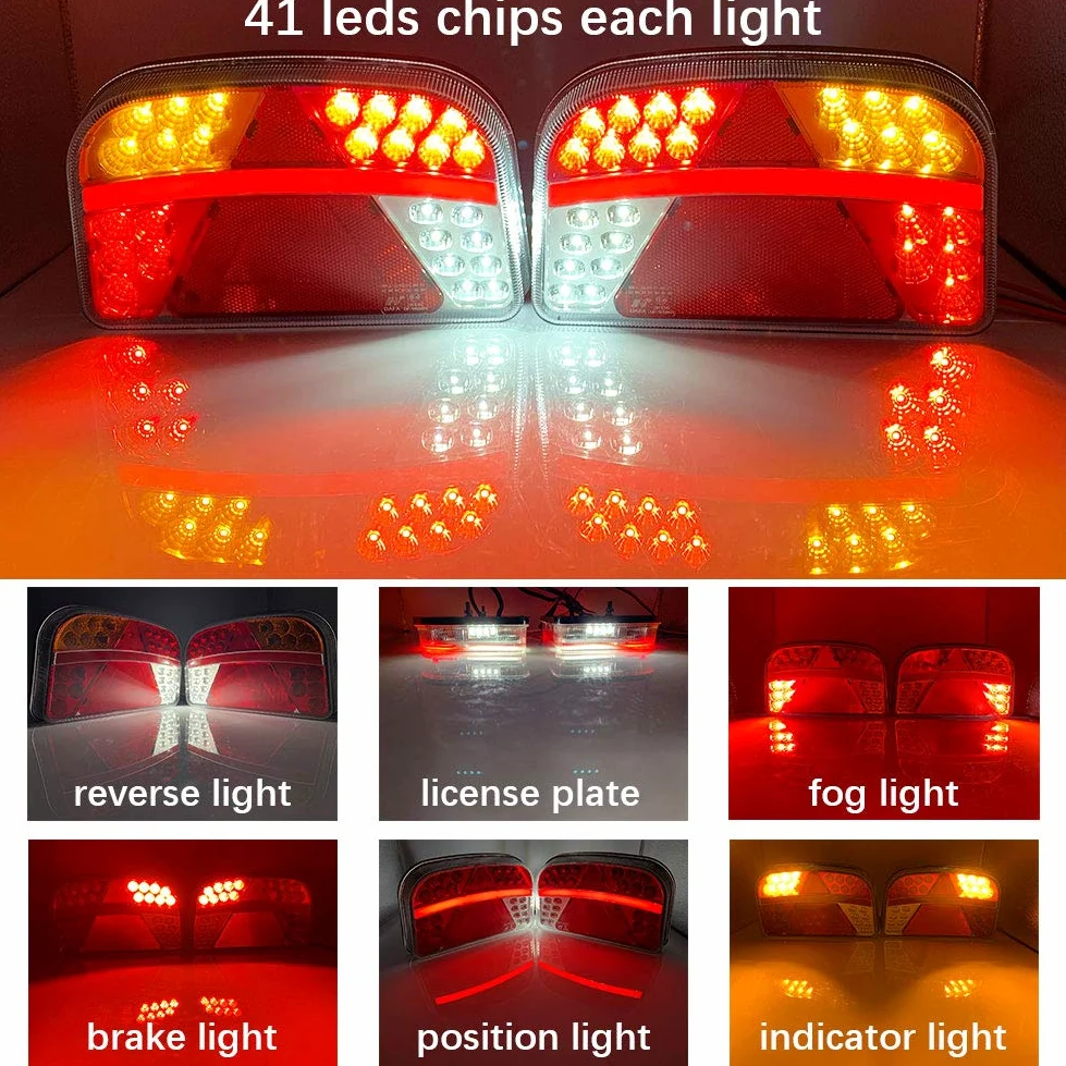 Pilotos Traseros de Iluminación Luces Traseras LED para Remolque Camión Caravan 12V 24V Lámpara Trasera Impermeables 7 Funciones Luz Trasera LED Homologados ECE