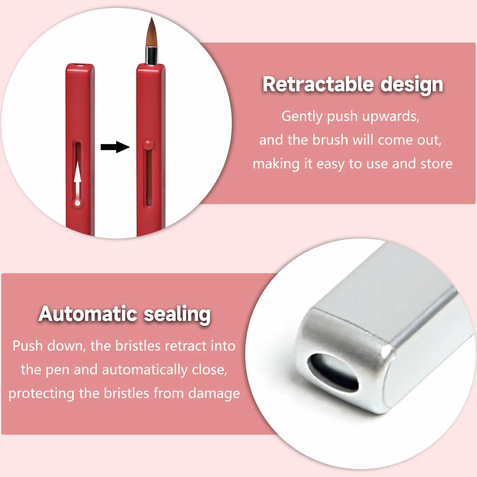 Pincel de Maquillaje Retráctil Doble Extremo para Labios, Portátil (Rojo + Plateado)
