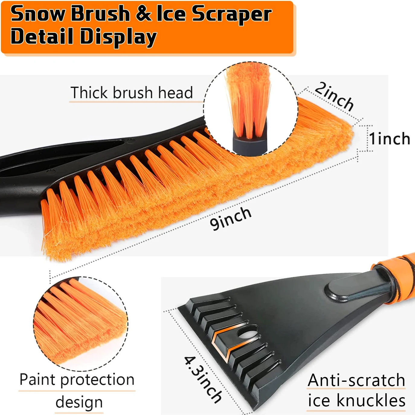 Showvigor Cepillo de Nieve, 68cm 2 en 1 Desmontable Coche Nieve Cepillo y Rasqueta Hielo Coche con Mango de Espuma Ergonómica, Conveniente para los Coches, Camiones, SUVs