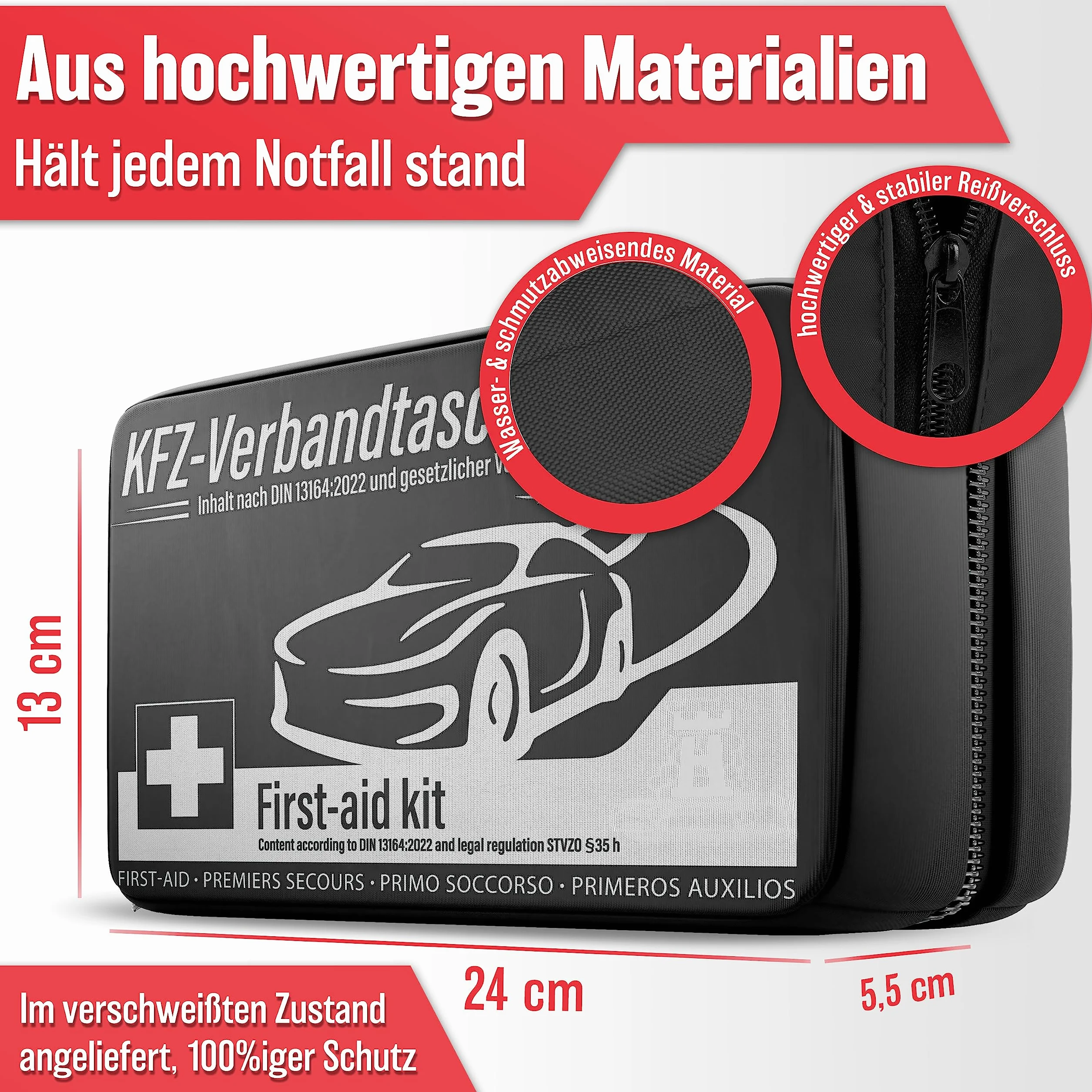HELDENWERK Botiquín primeros auxilios coche DIN 13164:2022