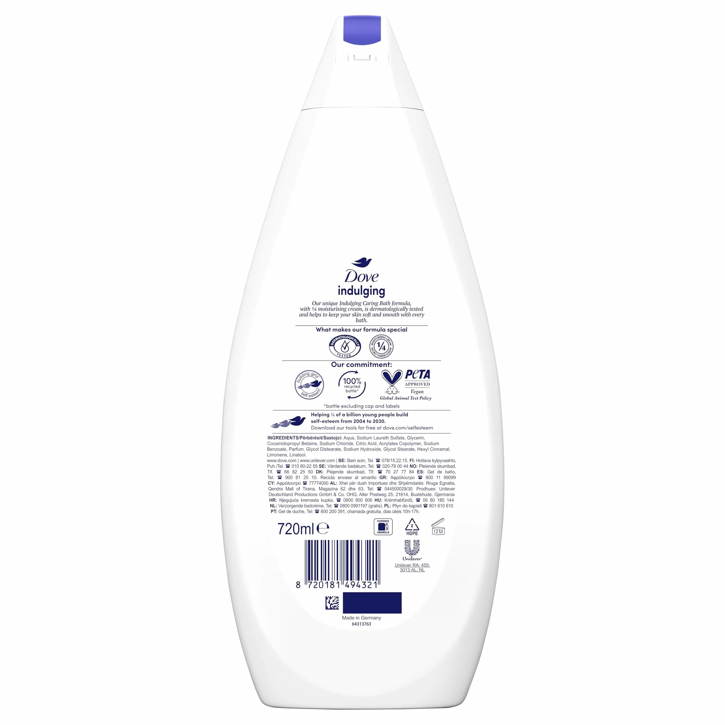 Dove Gel de Baño Cuidado Indulgente Crema Hidratante 720 ml