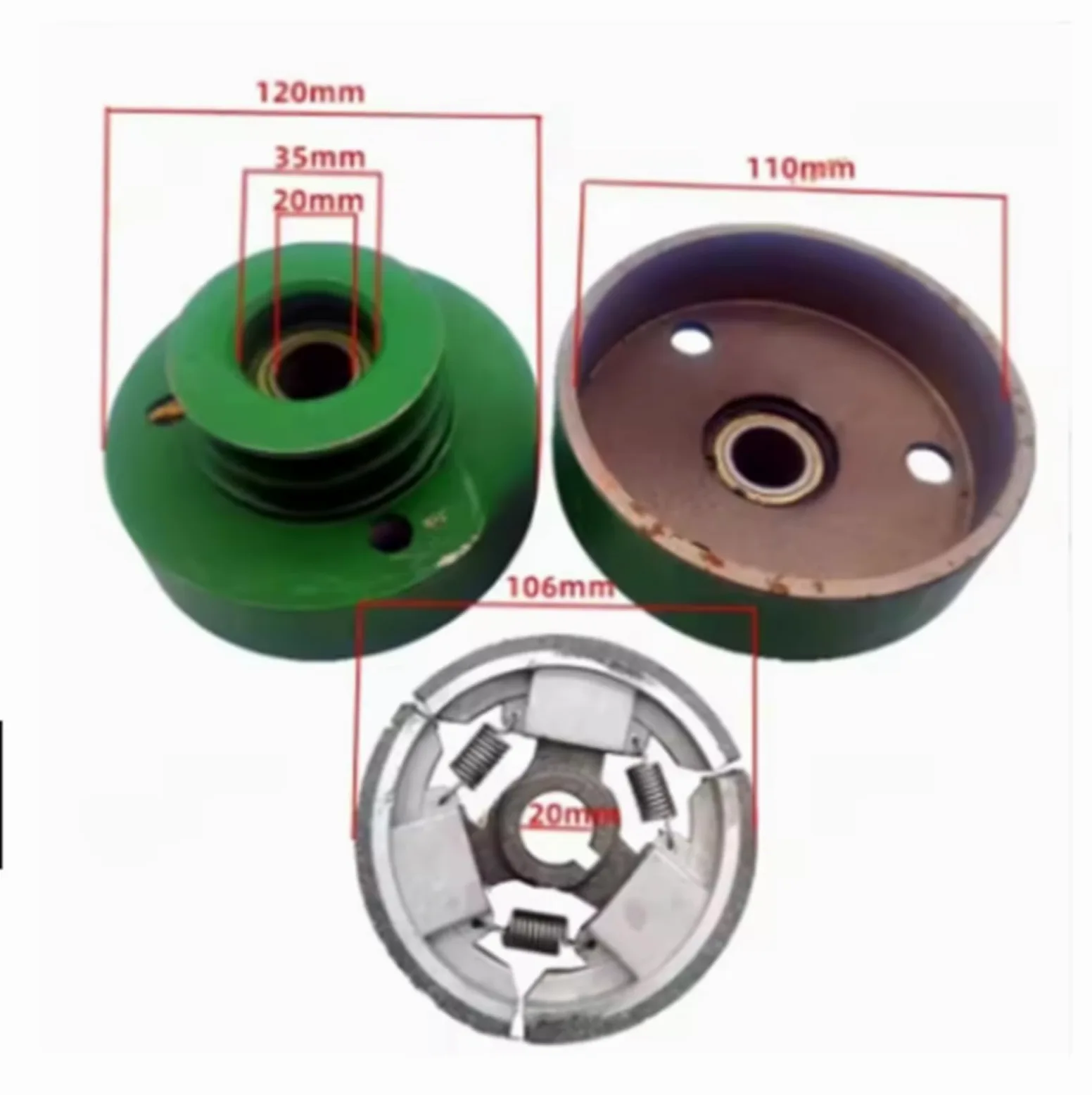 Compatible con motor de gasolina 170F, motor diésel, embrague centrífugo automático, embrague de eje 168F20, polea de timón. Embrague Asamblea Sets para Embrague(3)