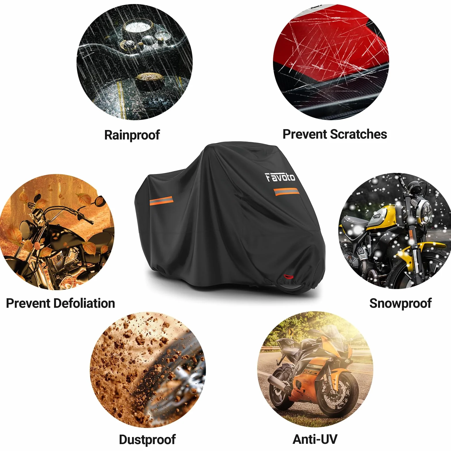 Favoto Funda para Moto Impermeable XXXXL Cubierta de Motocicleta Protectora al Aire Libre a Prueba de Polvo Sol Lluvia Viento Nieve con Tiras Reflectantes Negro 295x102x122cm