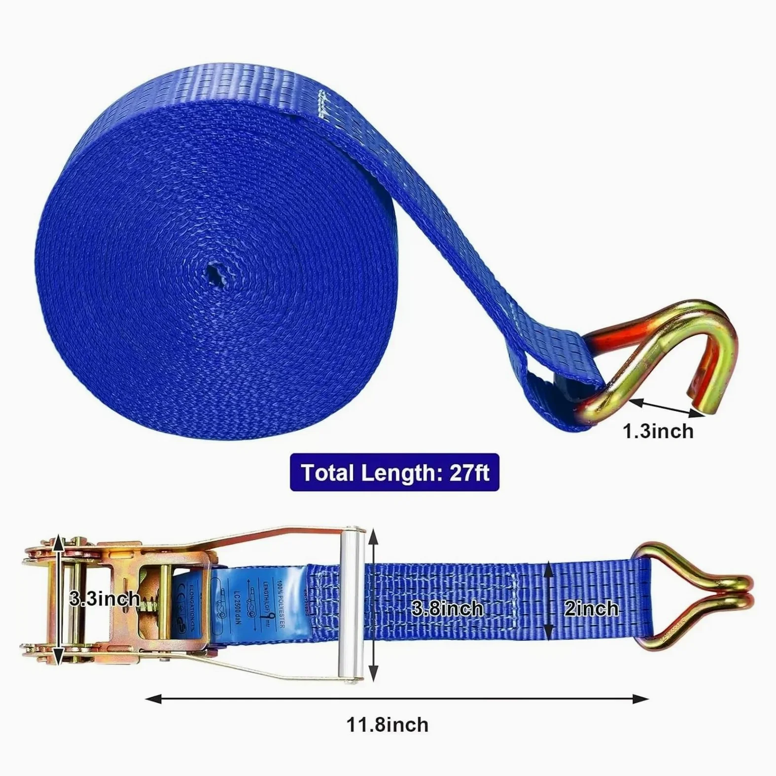 Correas de trinquete Correas de trinquete con Gancho Doble en J 9 m x 50 mm (Resistencia a la Rotura 11000 LB), for Camiones y Motocicletas, 4 Unidades(Orange)