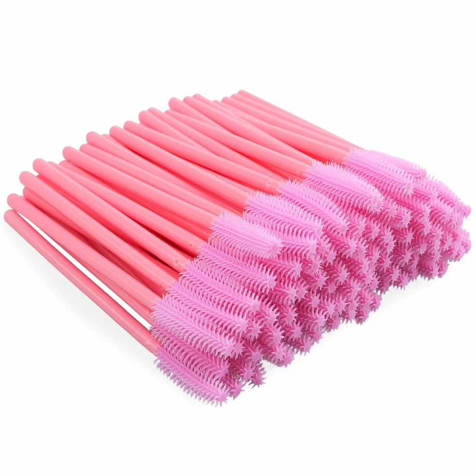 Cepillo Pestañas Silicona Desechable Rosa - 100 Piezas para Extensiones y Maquillaje de Ojos