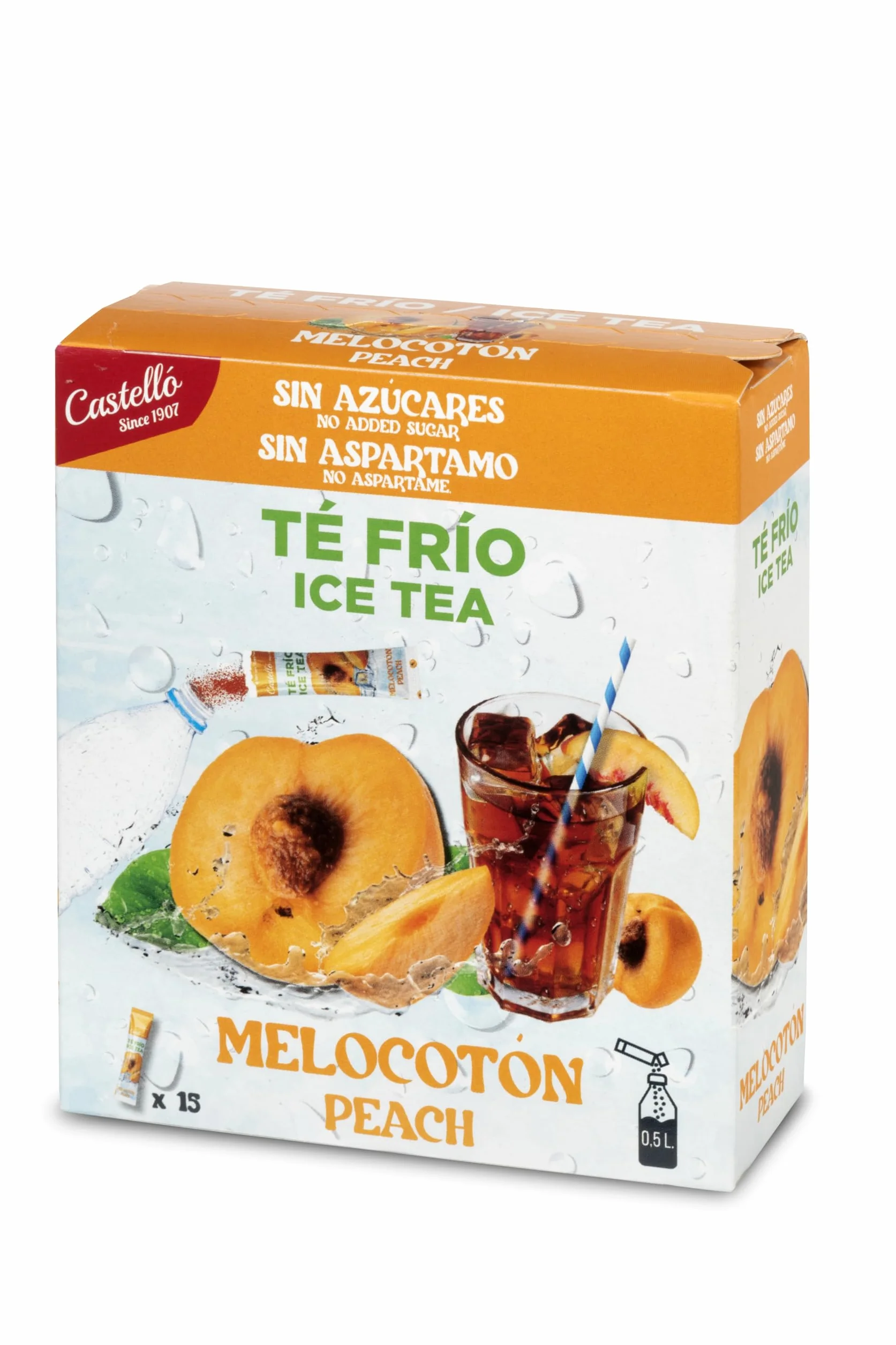 Castello Té Frío Zero Instantáneo Melocotón 15 Sobres 0 Calorías 0 Azúcar