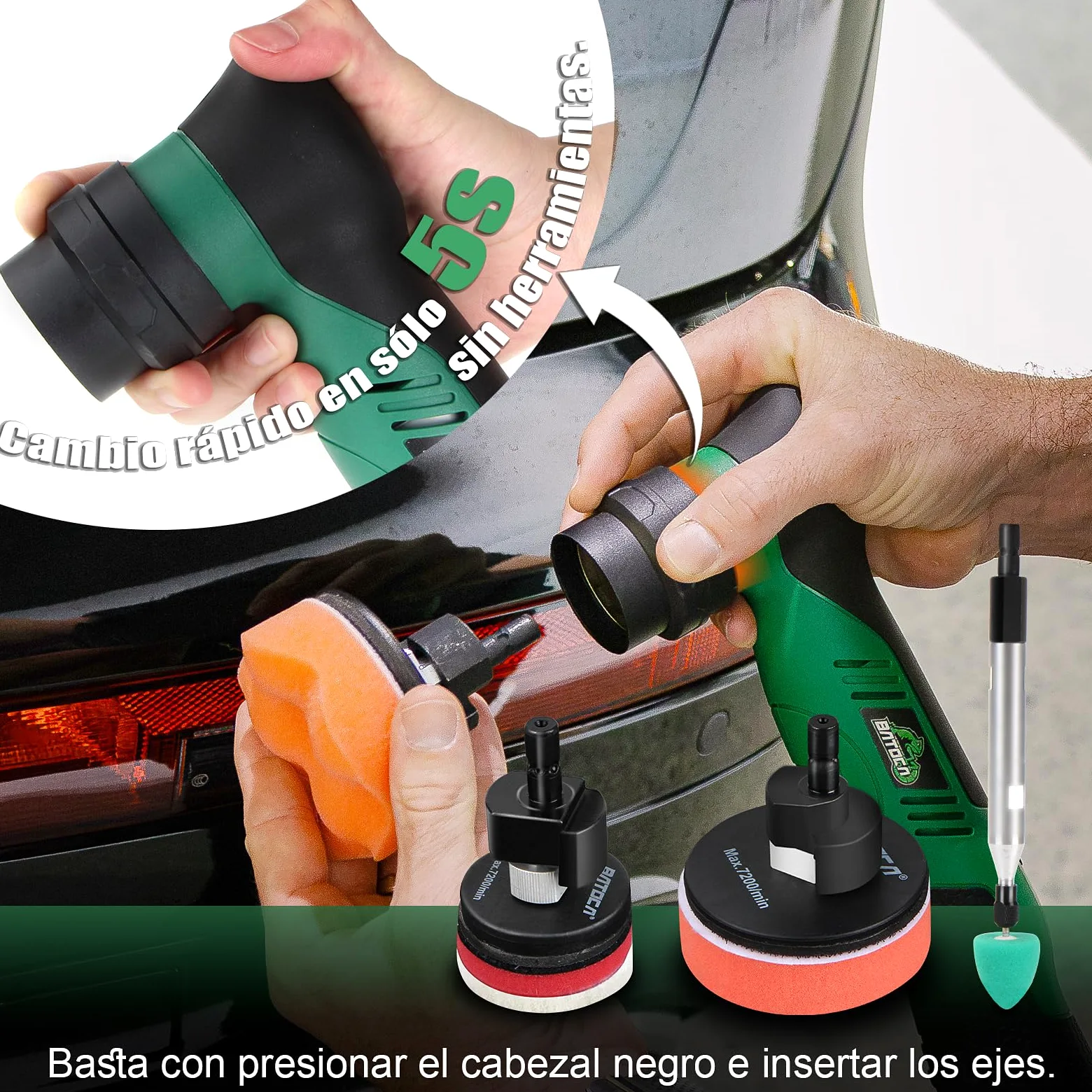 BATOCA S5 Mini Pulidora Coche Inalámbrica Orbital Rotativa 12V con Almohadillas 25/50/75mm para Detailing Automóviles
