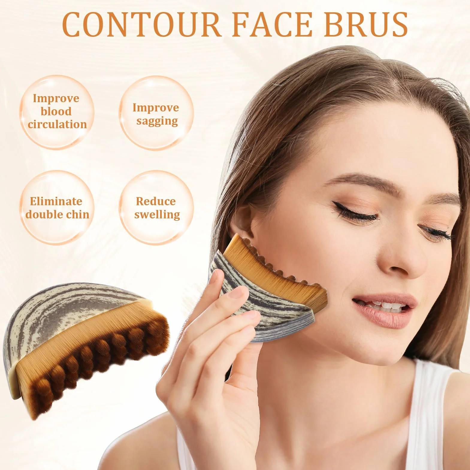 Cepillo Facial de Contorno Linfático Masaje Facial Seco Cerdas Suaves Ergonómico con Caja
