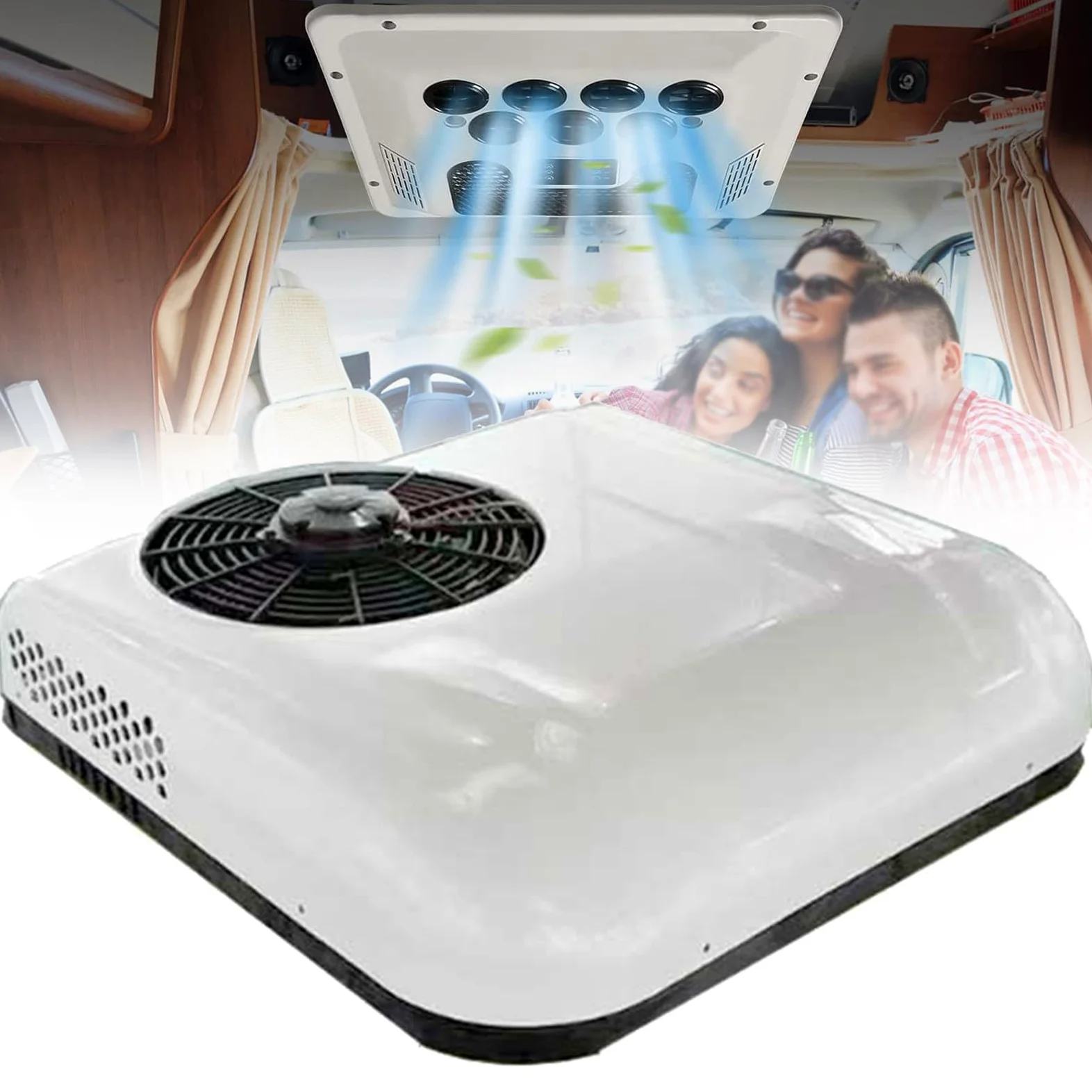 12V/24V DC RV Aire Acondicionado Aparcamiento Cool Rooftop Unidad Blanco 24V
