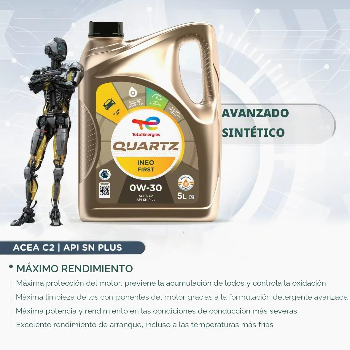 TotalEnergies Quartz INEO First 0W30 - Aceite de Motor Low SAPS, tecnología de Resistencia a la Edad, fórmula de Ahorro de Combustible, lubricante sintético avanzado de Aceite de Motor, 5 litros