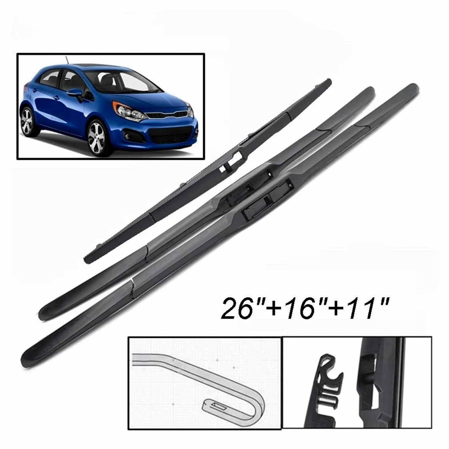 Juego de limpiaparabrisas Juego de escobillas limpiaparabrisas delanteras y traseras para Rio 3 UB para Hatchback 2011-2017