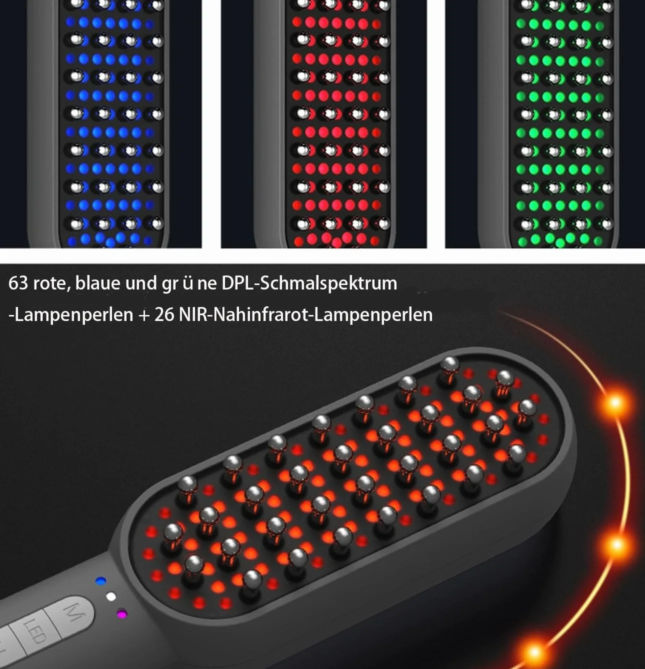 Peine de luz roja para el cabello, terapia cuádruple 630nm 850nm 460nm, anticaída hombres y mujeres