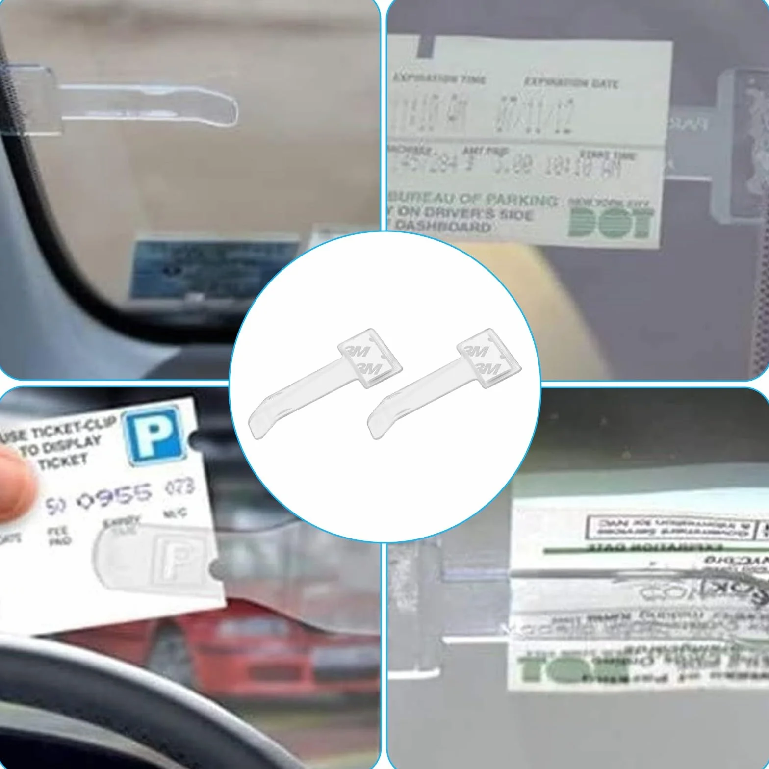 12 Piezas Soportes de Tickets para Coche Transparentes y Porta Tarjetas para Coche Clip para Boletos de Parabrisas Adhesivo Fundas para Justificantes de Aparcamiento de Plástico