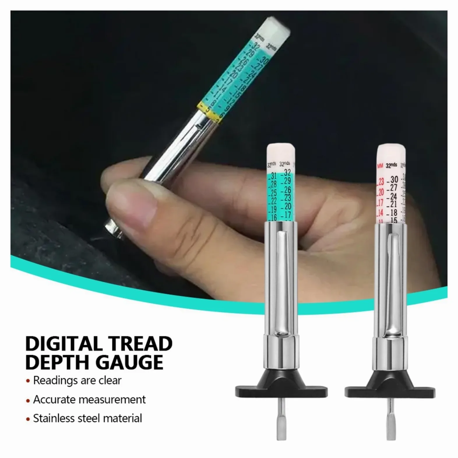Medidor de profundidad Medidor de profundidad neumático coche, herramienta detección patrón espesor Digital, regla, pluma medidora, marca banda rodadura automática 25MM, 50 Uds,para coches(01)
